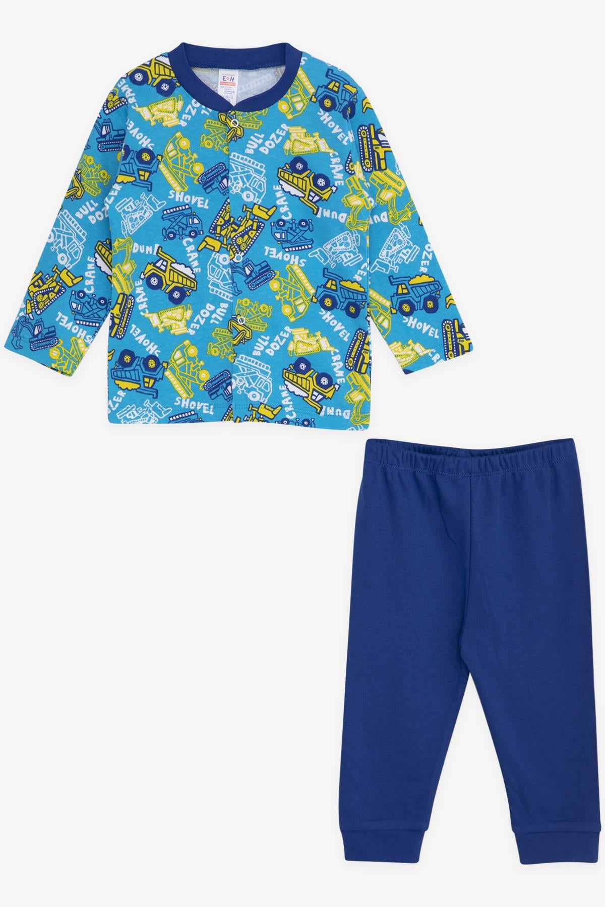 Breeze Erkek Bebek Pijama Takımı İş Makinası Temalı Mavi (4 Ay-1 Yaş)