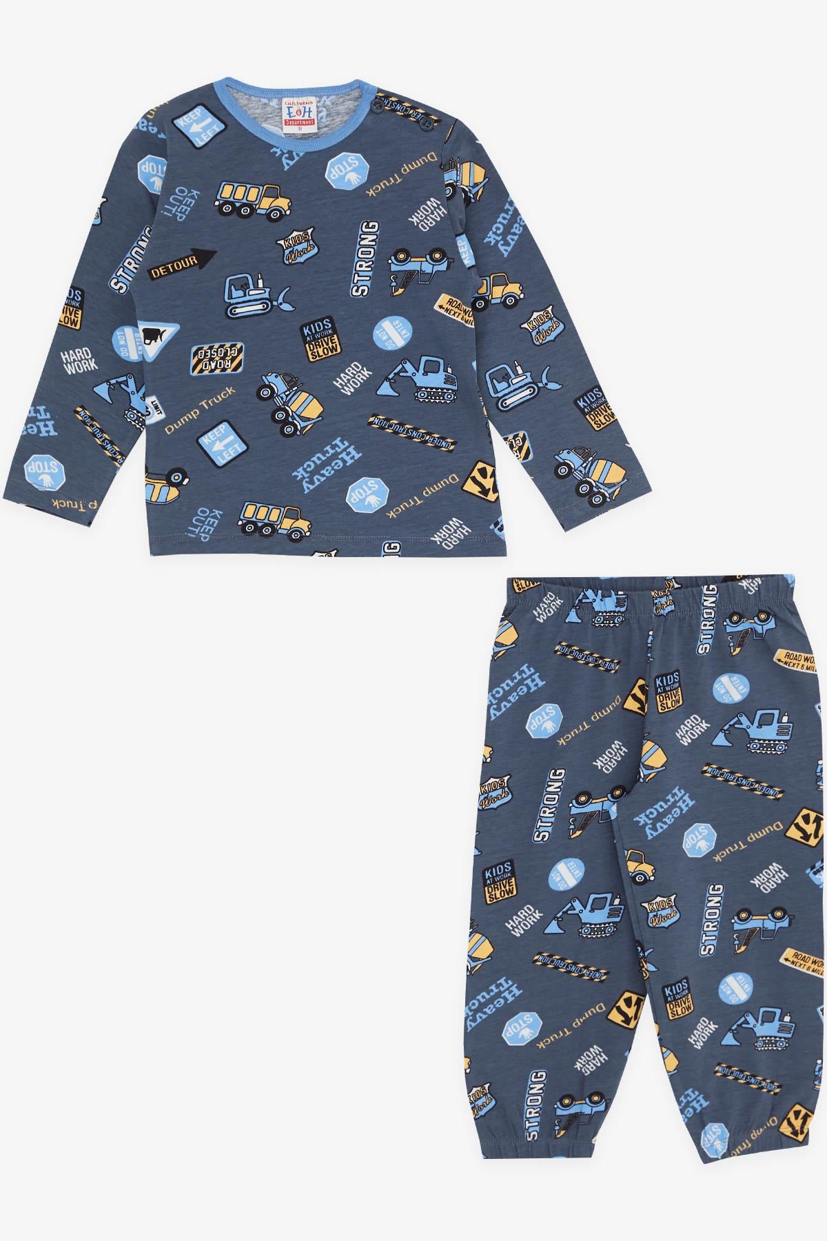 Breeze Erkek Bebek Pijama Takımı İş Makinası Temalı Füme (9 Ay-3 Yaş)