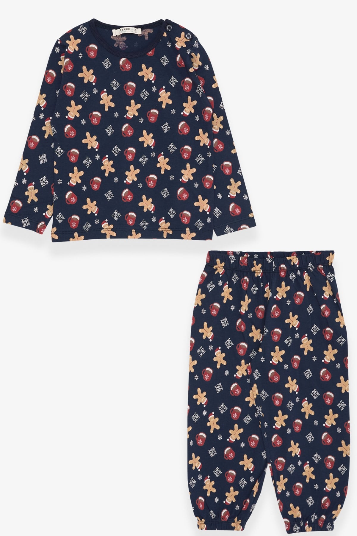Breeze Erkek Bebek Pijama Takımı Kurabiye Desenli Lacivert (9 Ay-3 Yaş)