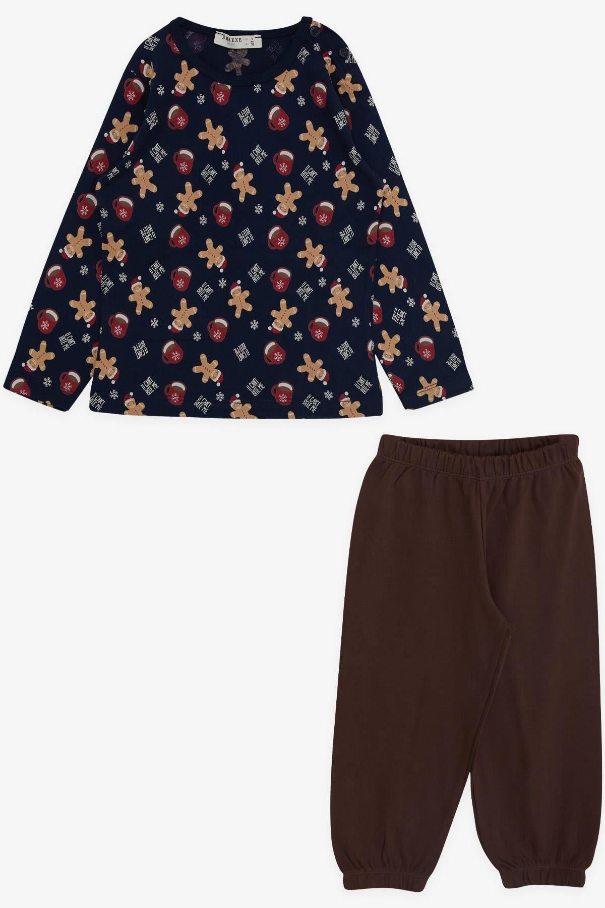 Breeze Erkek Bebek Pijama Takımı Kurabiye Desenli Lacivert (9 Ay-3 Yaş)