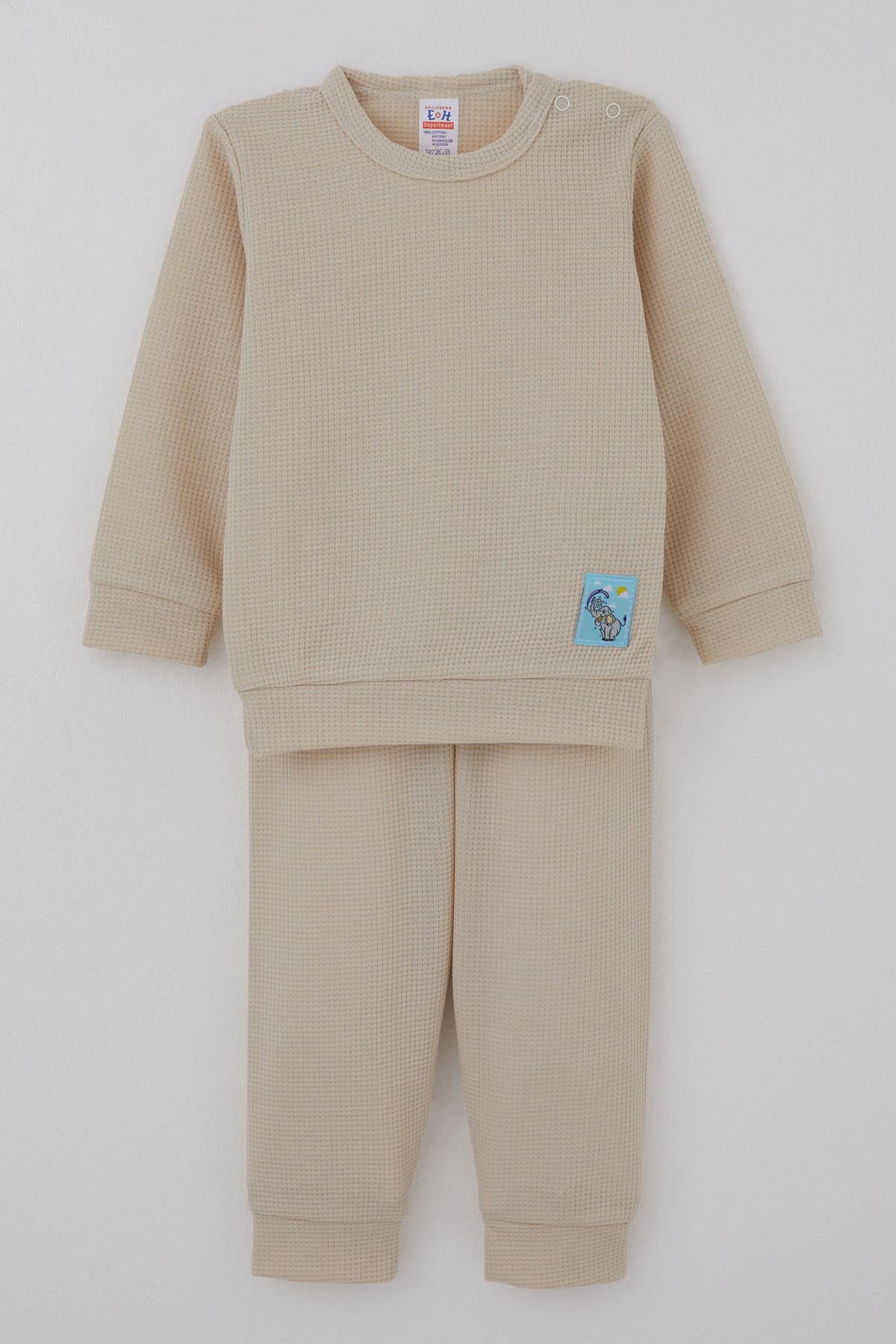Breeze Erkek Bebek Pijama Takımı Omuzdan Patlı Sevimli Fil Armalı Taş (4 Ay-1 Yaş)