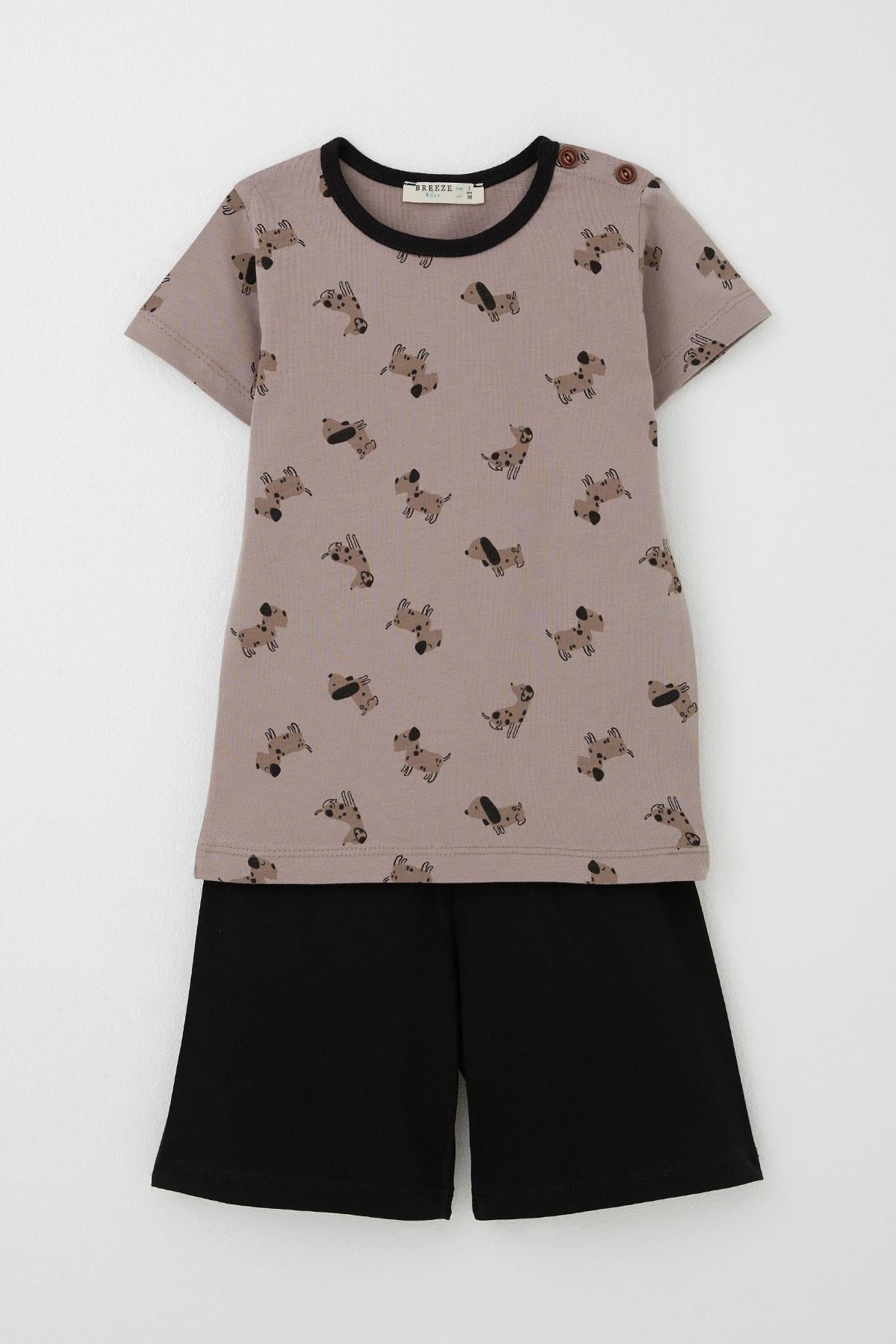 Breeze Erkek Bebek Pijama Takımı Sevimli Köpekcik Desenli Kahverengi (9 Ay-3 Yaş)