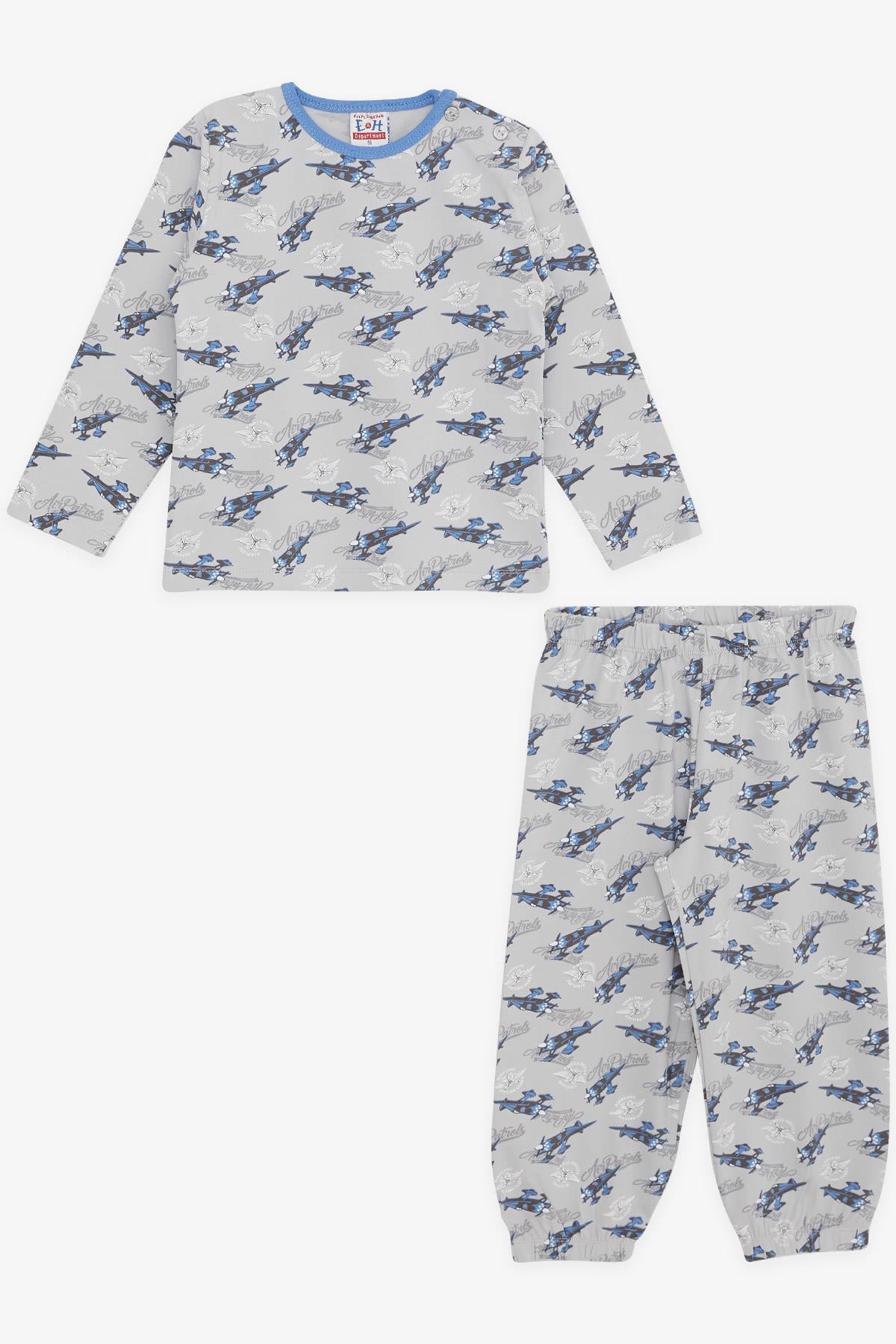 Breeze Erkek Bebek Pijama Takımı Uçak Desenli Gri (9 Ay-3 Yaş)