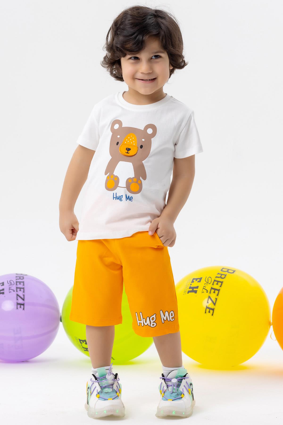 Breeze Erkek Bebek Şortlu Takım Ayıcık Baskılı Burnu Hareketli Ekru (3 Yaş)