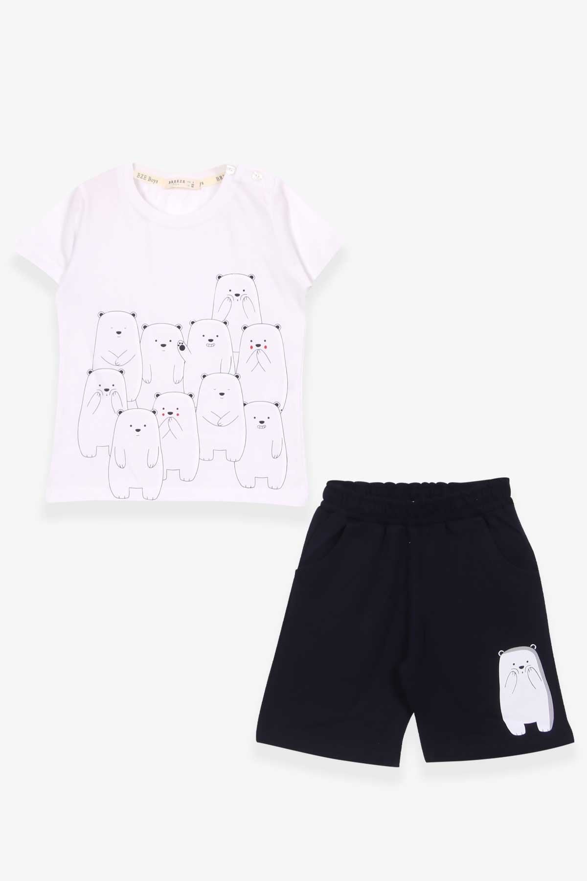 Breeze Erkek Bebek Şortlu Takım Kutup Ayıcık Baskılı Beyaz (9 Ay-3 Yaş)