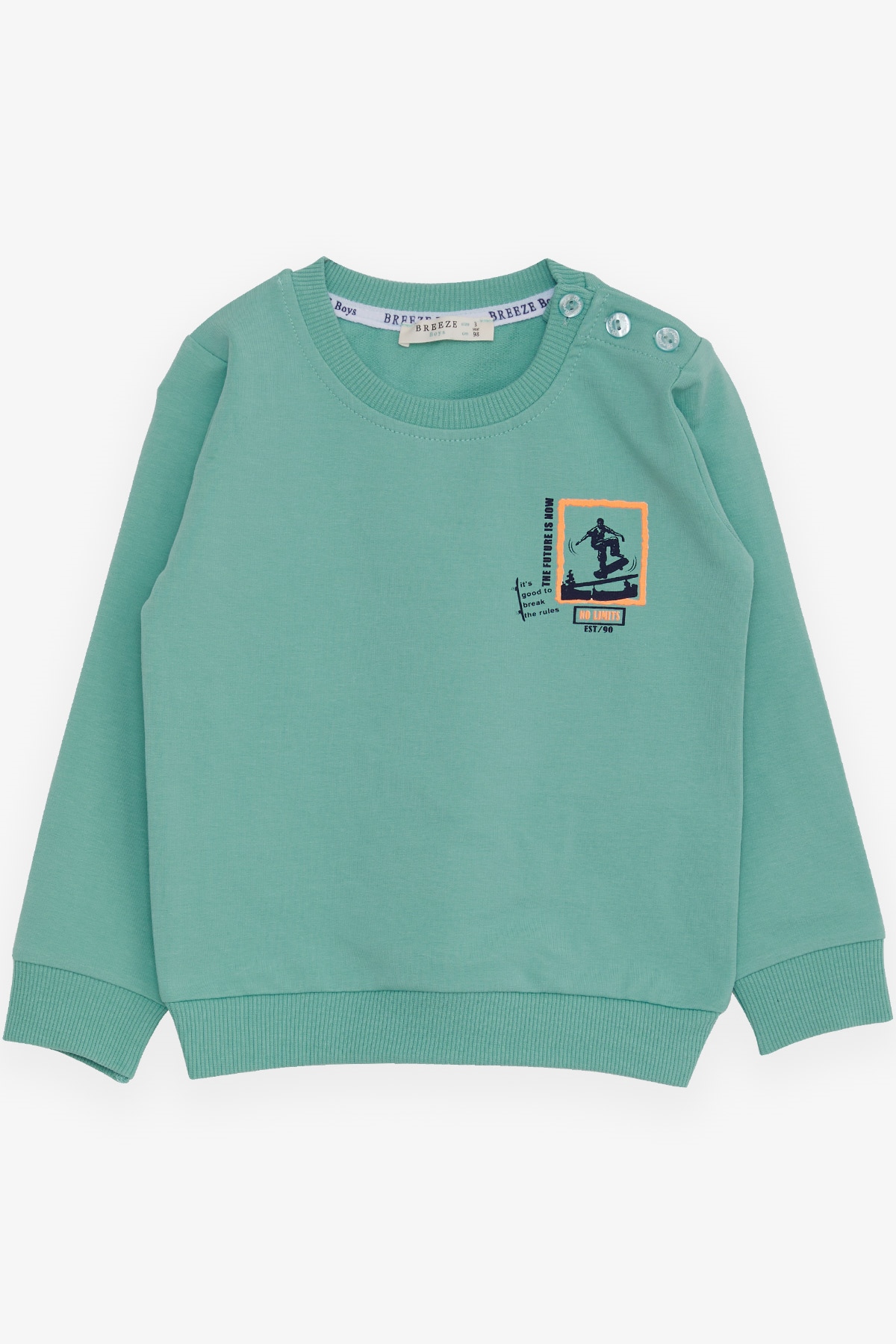 Breeze Erkek Bebek Sweatshirt Kaykaycı Baskılı Mint Yeşili (9 Ay-3 Yaş)