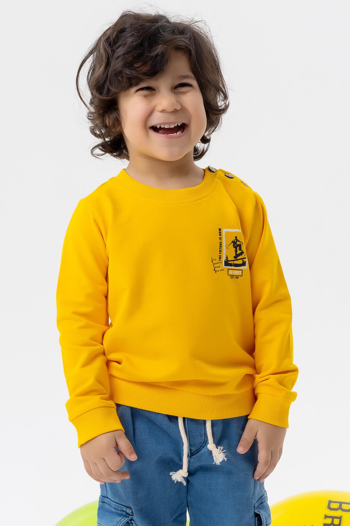 Breeze Erkek Bebek Sweatshirt Kaykaycı Baskılı Sarı (9 Ay-3 Yaş)