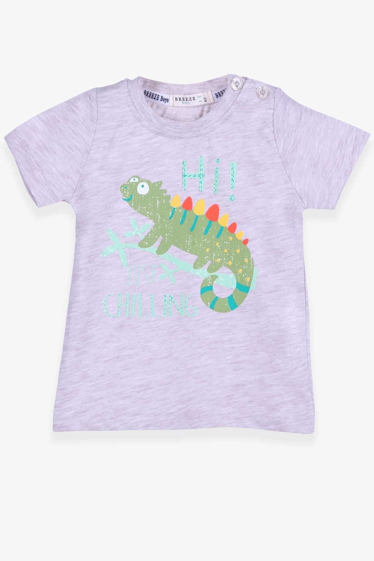 Breeze Erkek Bebek Tişört Bukalemun Baskılı Bej Melanj (9 Ay-3 Yaş)