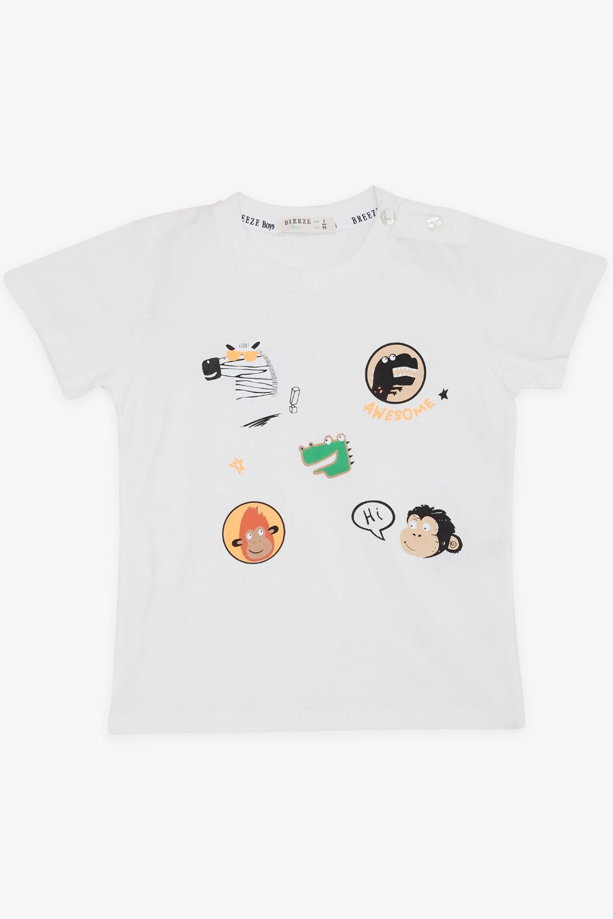 Breeze Erkek Bebek Tişört Havalı Mükemmel Dostlar Temalı Ekru (9 Ay-3 Yaş)