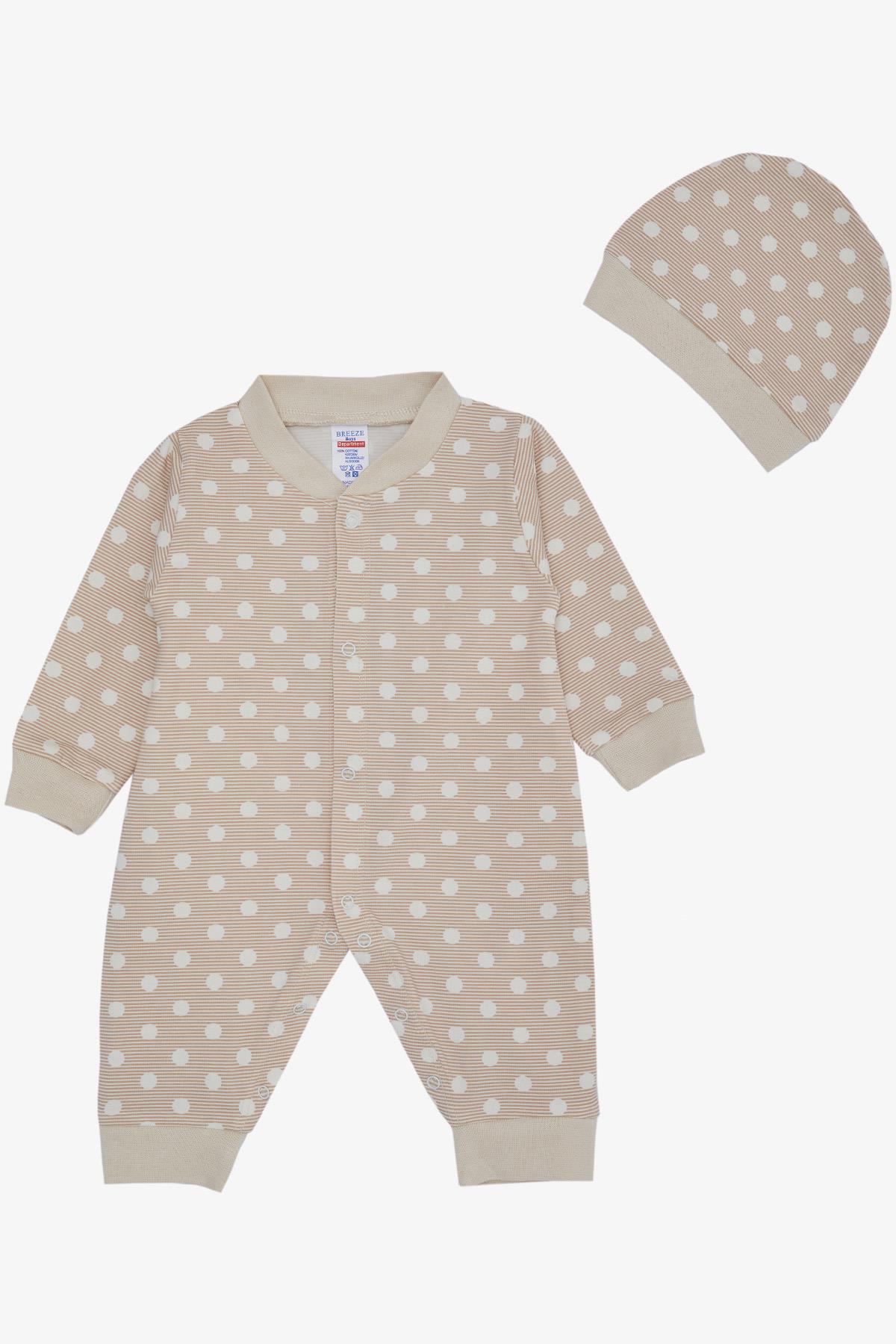 Breeze Erkek Bebek Tulum Çizgili Puantiye Desenli Bej (0-6 Ay)