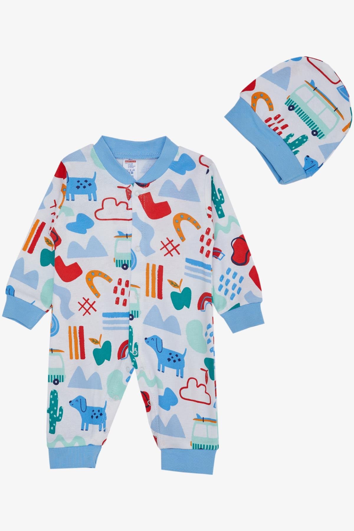 Breeze Erkek Bebek Tulum Desenli Köpekçik Baskılı Beyaz (0-6 Ay)