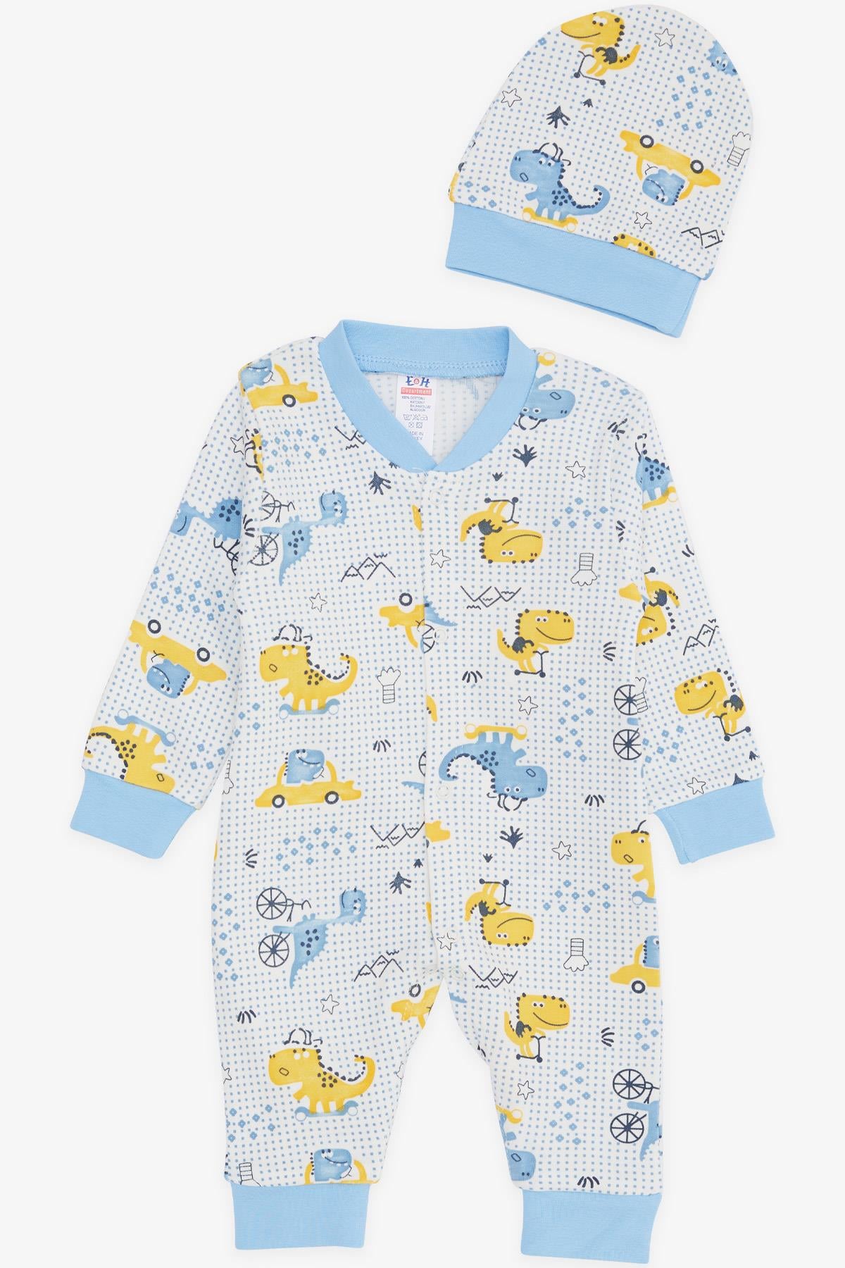 Breeze Erkek Bebek Tulum Eğlenceli Dinozor Desenli Beyaz (0-6 Ay)