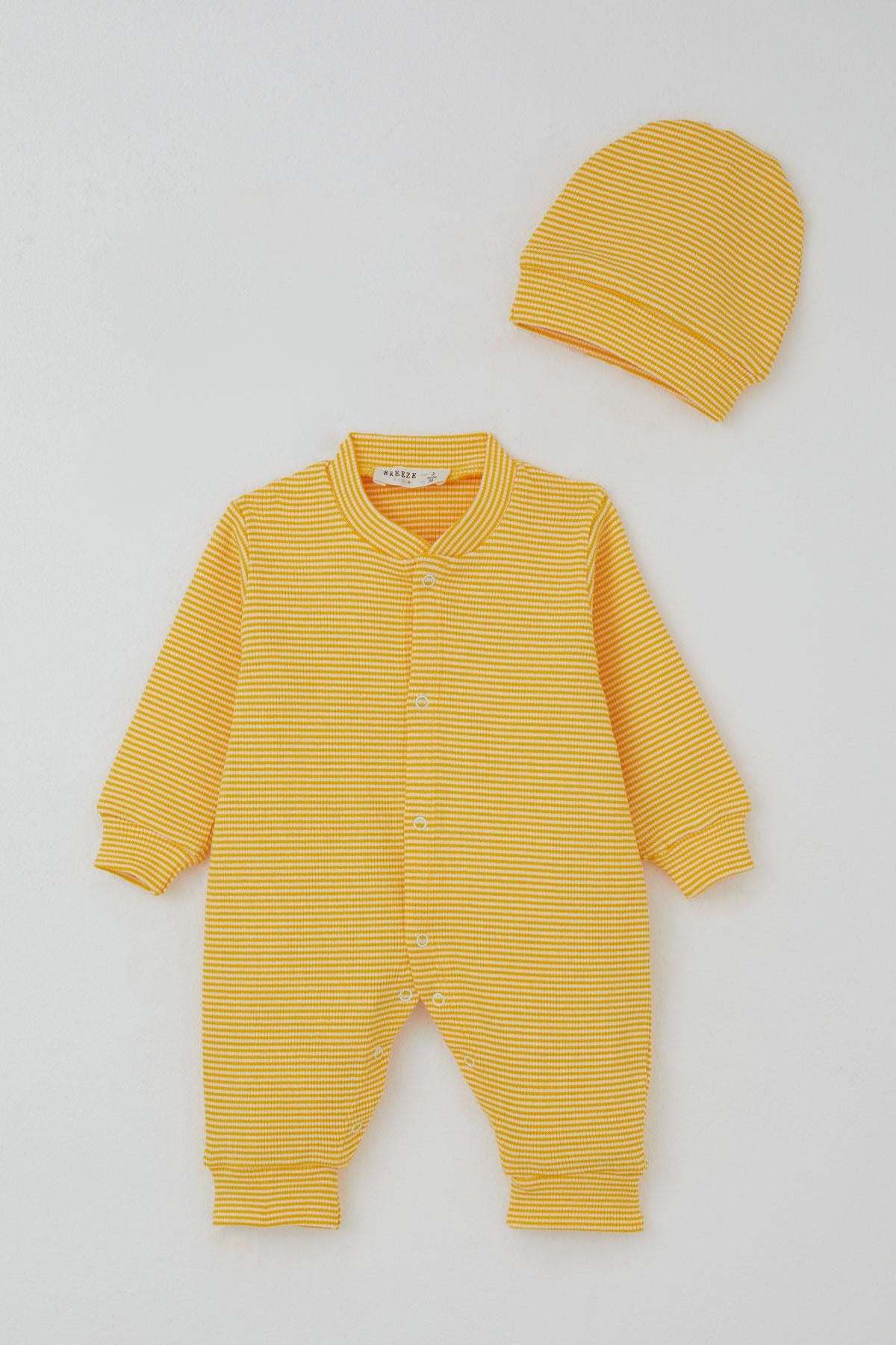 Breeze Erkek Bebek Tulum Rib Çizgi Desenli Sarı (0-6 Ay)