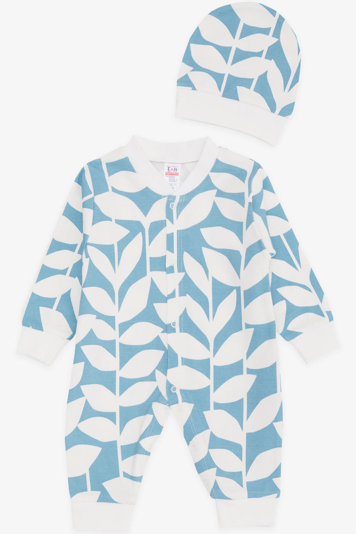 Breeze Erkek Bebek Tulum Yaprak Desenli Mavi (0-6 Ay)