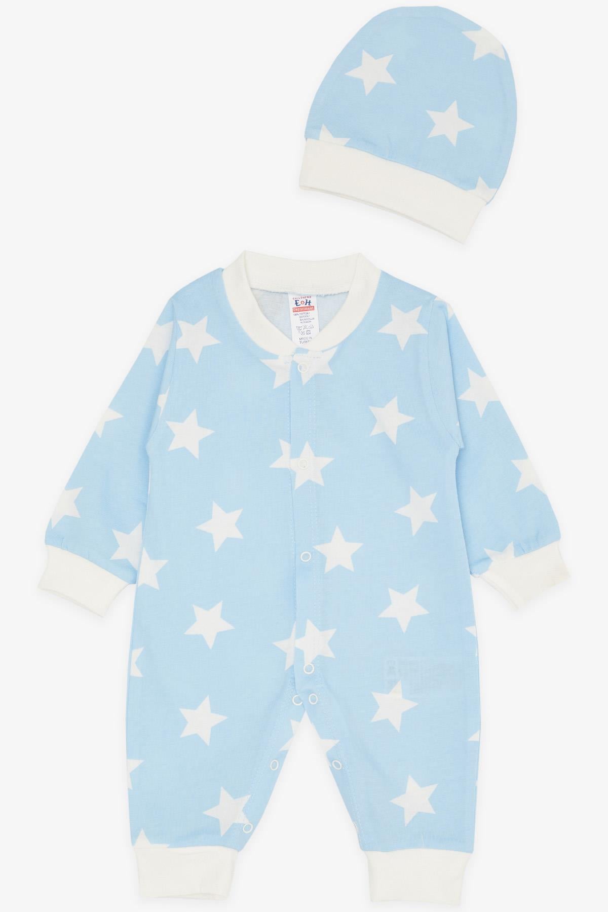 Breeze Erkek Bebek Tulum Yıldız Desenli Bebe Mavisi (0-3 Ay-6 Ay)