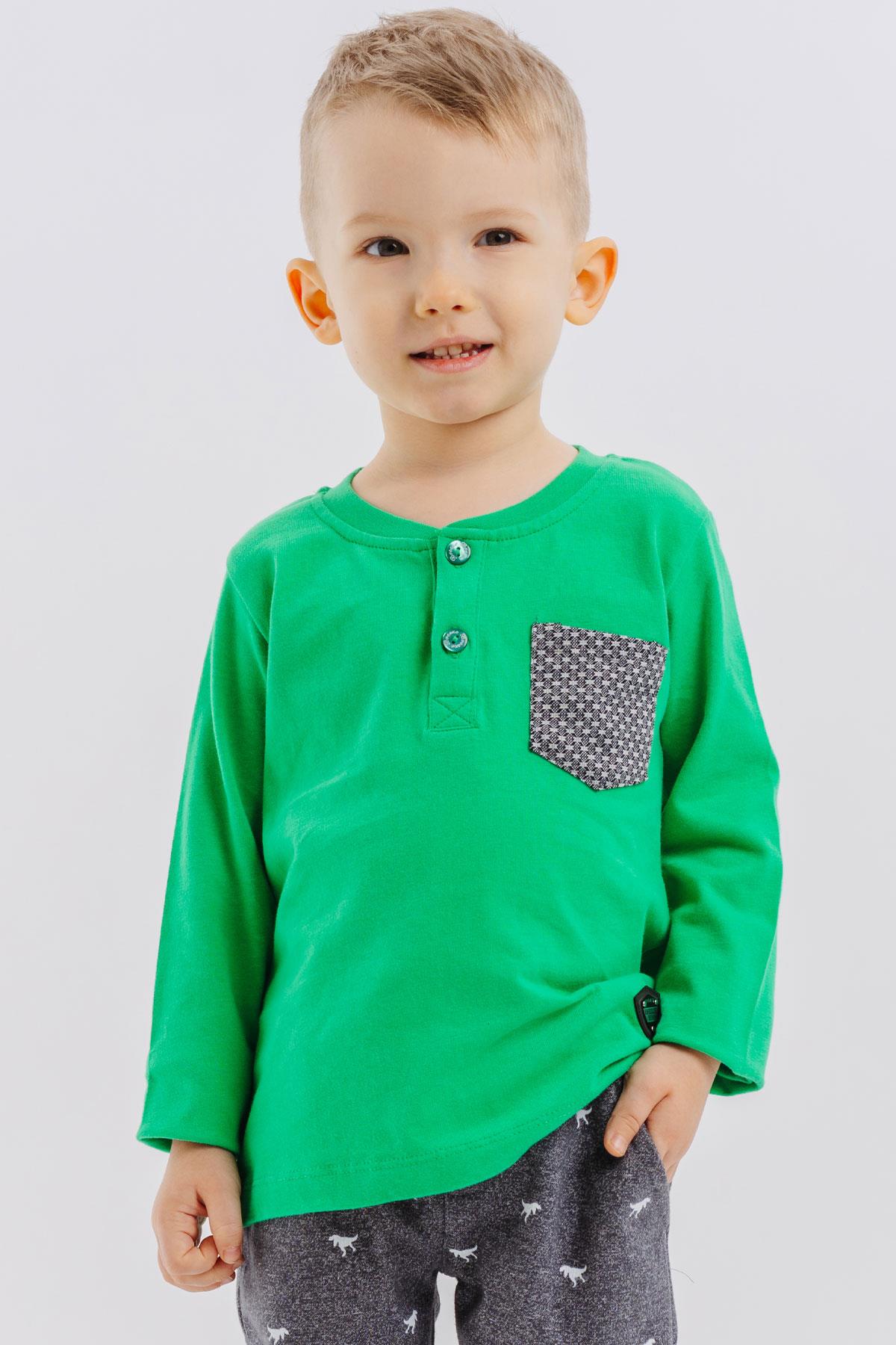 Breeze Erkek Bebek Uzun Kollu Tişört Cepli Düğmeli Armalı Yeşil (9 Ay-3 Yaş)