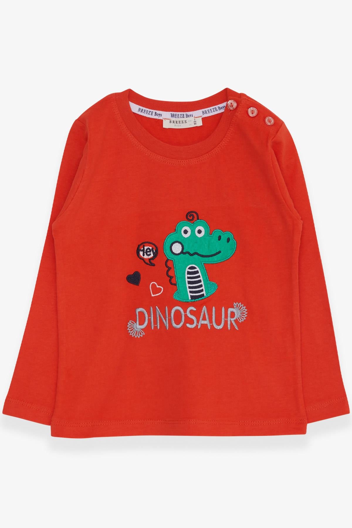 Breeze Erkek Bebek Uzun Kollu Tişört Dinozor Nakışlı Turuncu (9 Ay-3 Yaş)