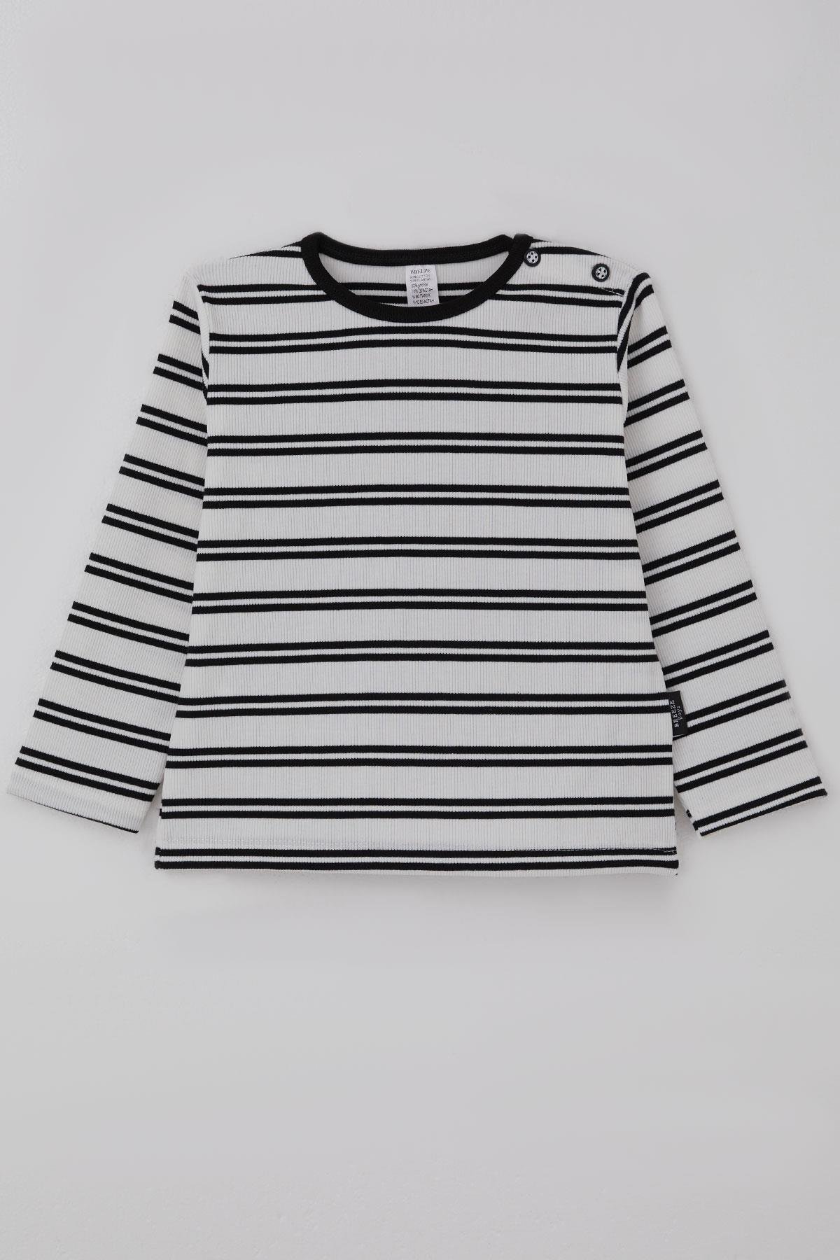 Breeze Erkek Bebek Uzun Kollu Tişört Patlı Çizgili Beyaz (9 Ay-3 Yaş)