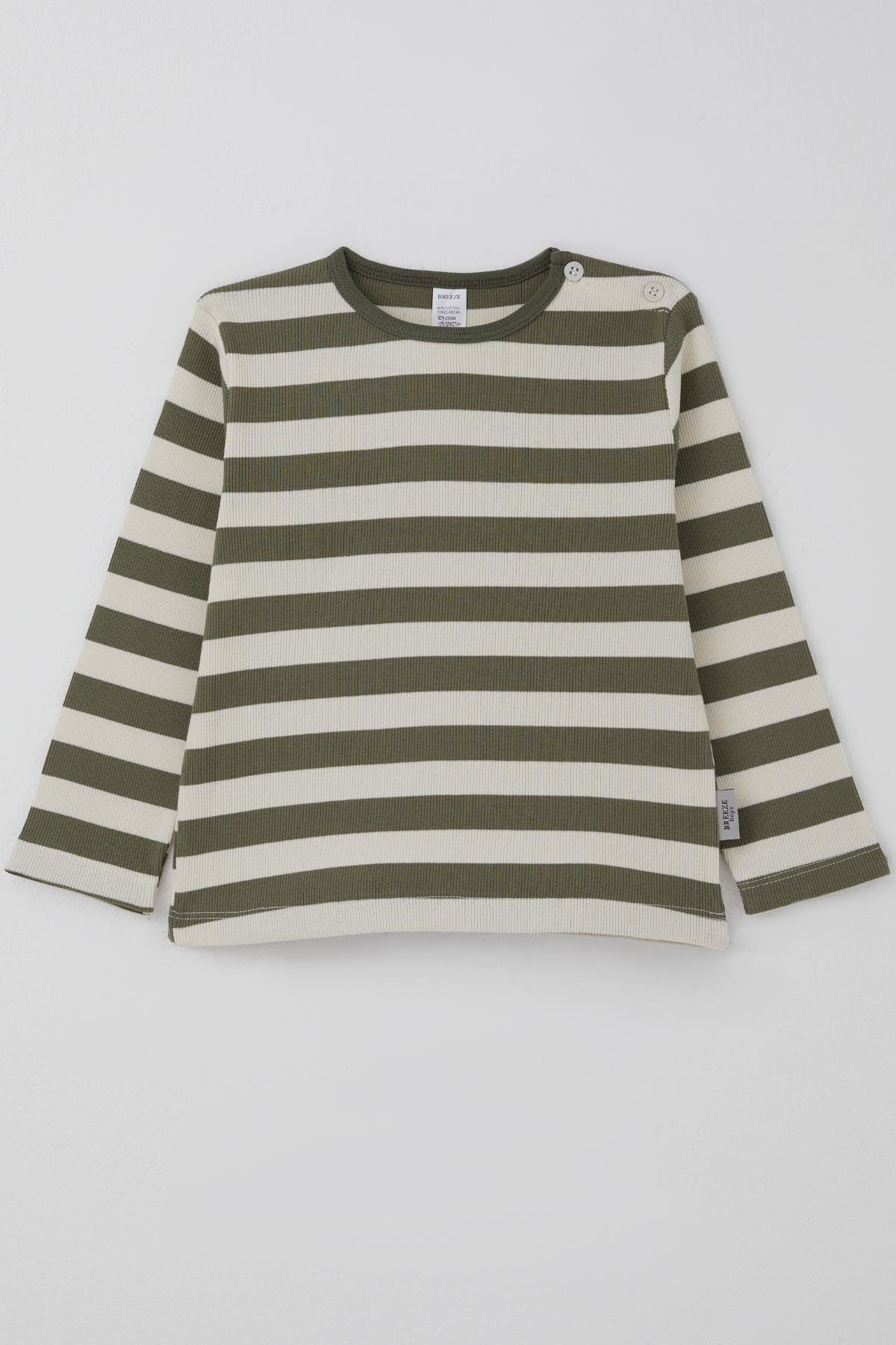 Breeze Erkek Bebek Uzun Kollu Tişört Patlı Çizgili Haki Yeşil (9 Ay-3 Yaş)