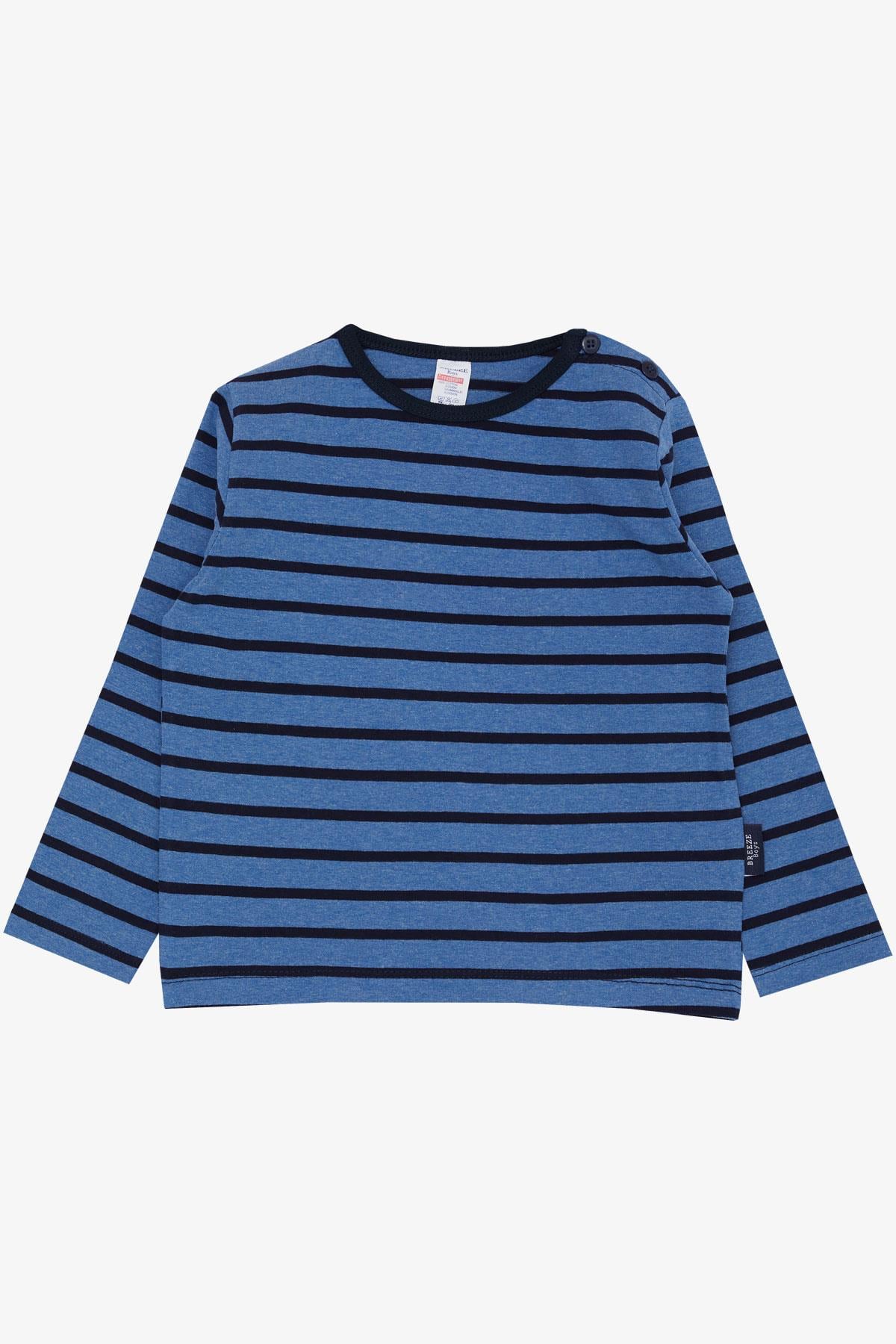 Breeze Erkek Bebek Uzun Kollu Tişört Patlı Çizgili Mavi (9 Ay-3 Yaş)