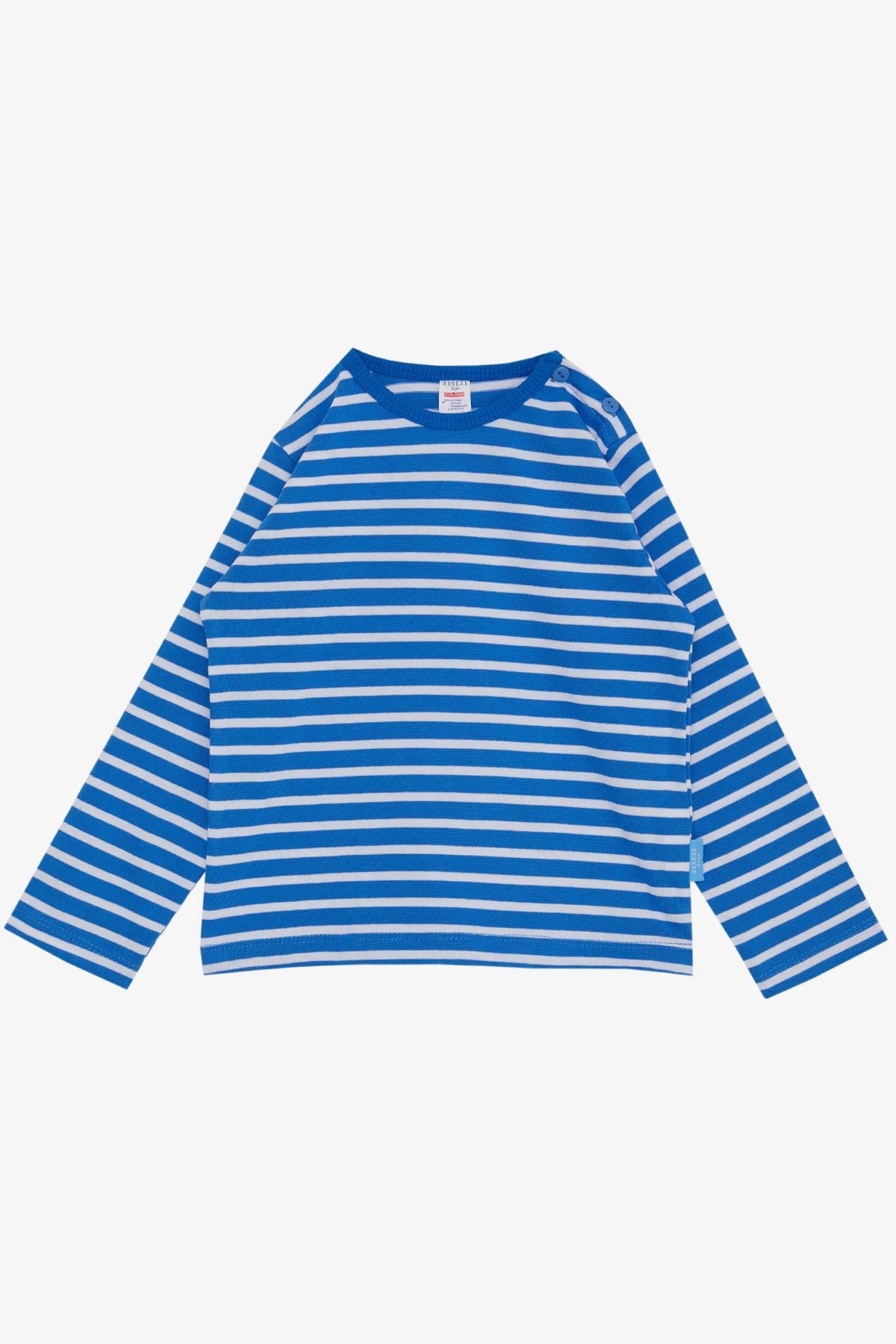 Breeze Erkek Bebek Uzun Kollu Tişört Patlı Çizgili Mavi (9 Ay-3 Yaş)