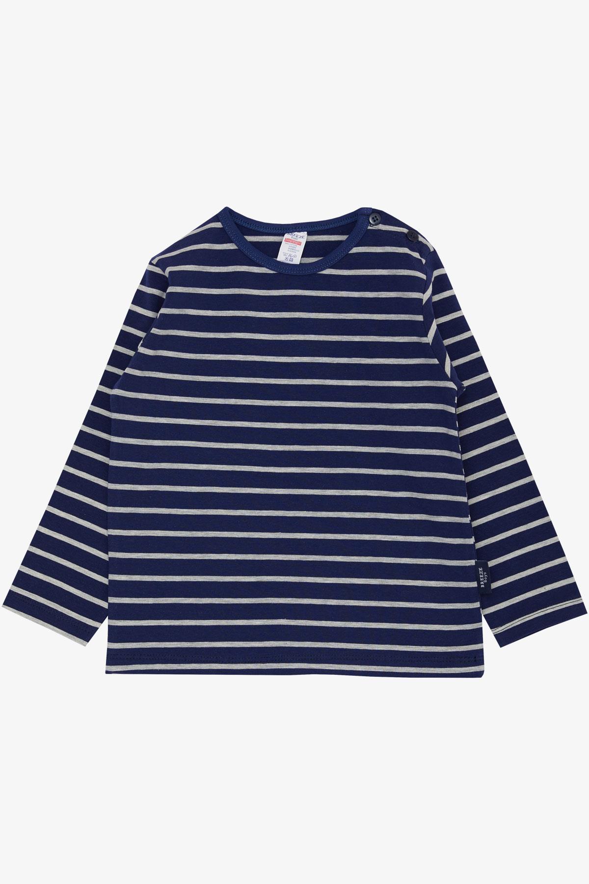 Breeze Erkek Bebek Uzun Kollu Tişört Patlı Çizgili Lacivert (9 Ay-3 Yaş)