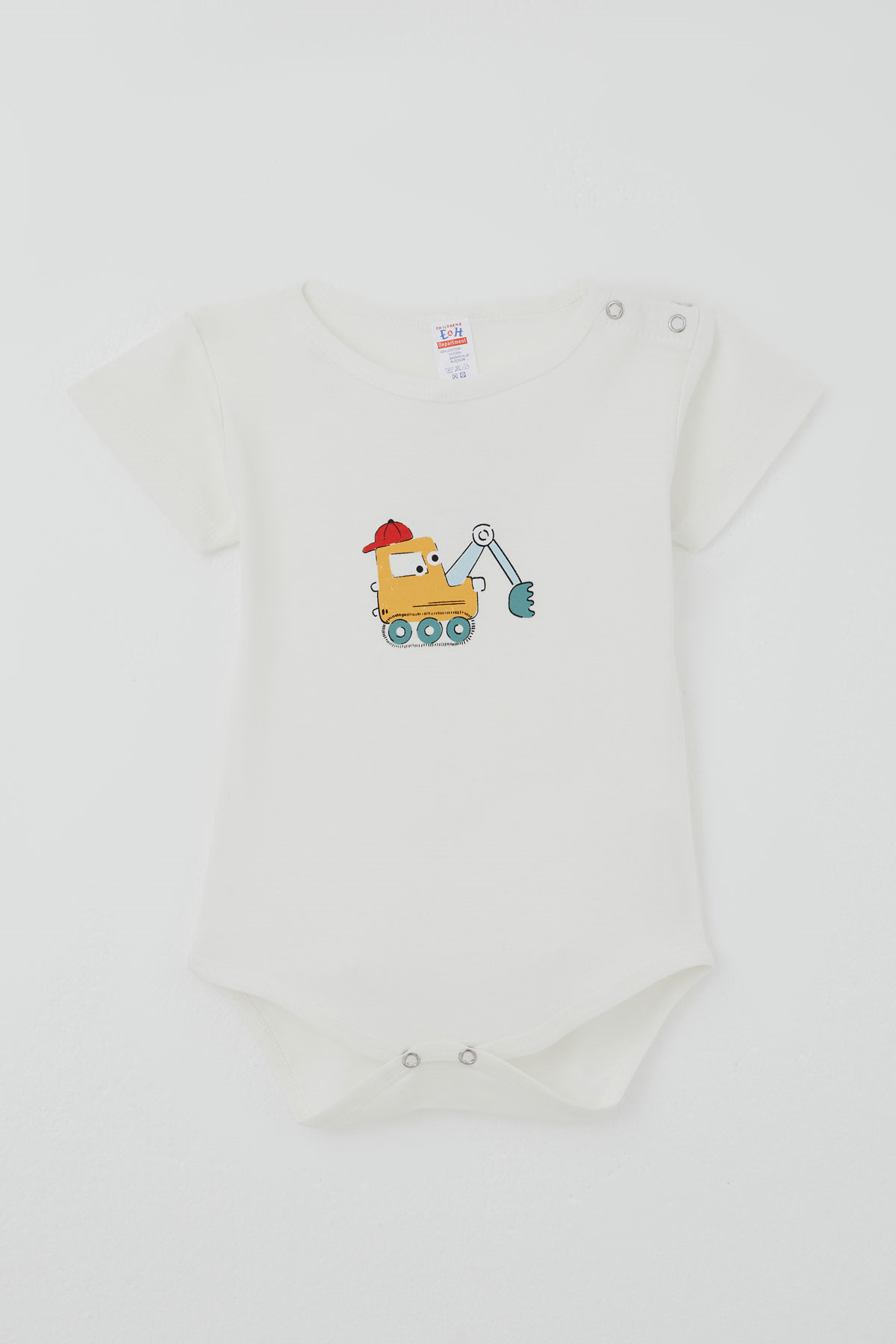 Breeze Erkek Çocuk Çıtçıtlı Kısa Kollu Zıbın Body Şapkalı Sevimli İş Makinesi Baskılı Ekru (1-3 Yaş)