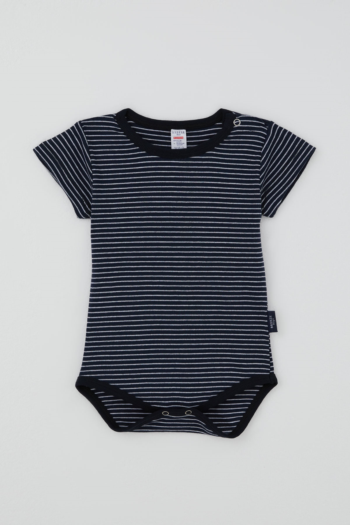 Breeze Erkek Çocuk Çıtçıtlı Kısa Kollu Zıbın Body Çizgili Lacivert (1-3 Yaş)