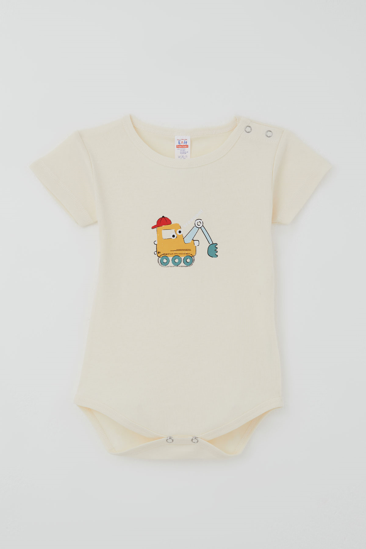 Breeze Erkek Çocuk Çıtçıtlı Kısa Kollu Zıbın Body Şapkalı Sevimli İş Makinesi Baskılı Krem (1-3 Yaş)