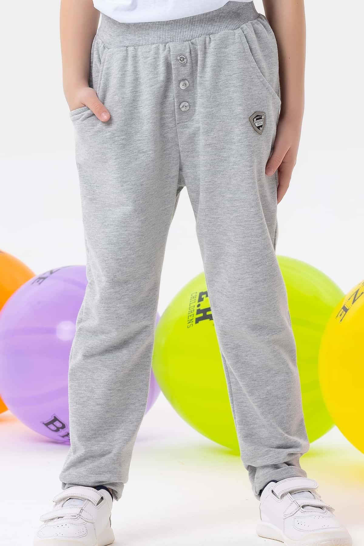 Breeze Erkek Çocuk Eşofman Altı Armalı Basic Açık Gri Melanj (4-8 Yaş)