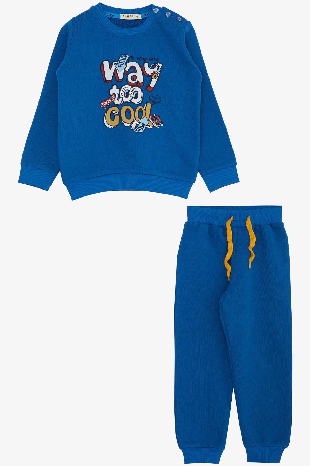 Breeze Erkek Çocuk Eşofman Takım 3 Boyutlu Yazı Baskılı Saks Mavisi (1.5-5 Yaş)
