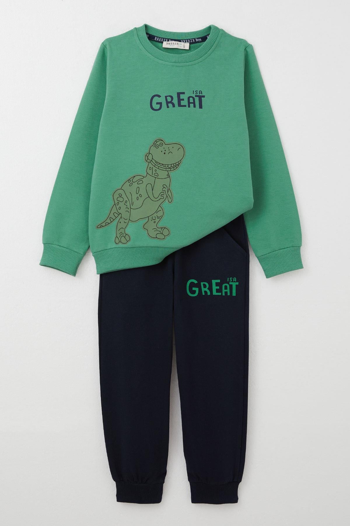Breeze Erkek Çocuk Eşofman Takım Harika Dinozor Baskılı Mint Yeşili (1.5-5 Yaş)