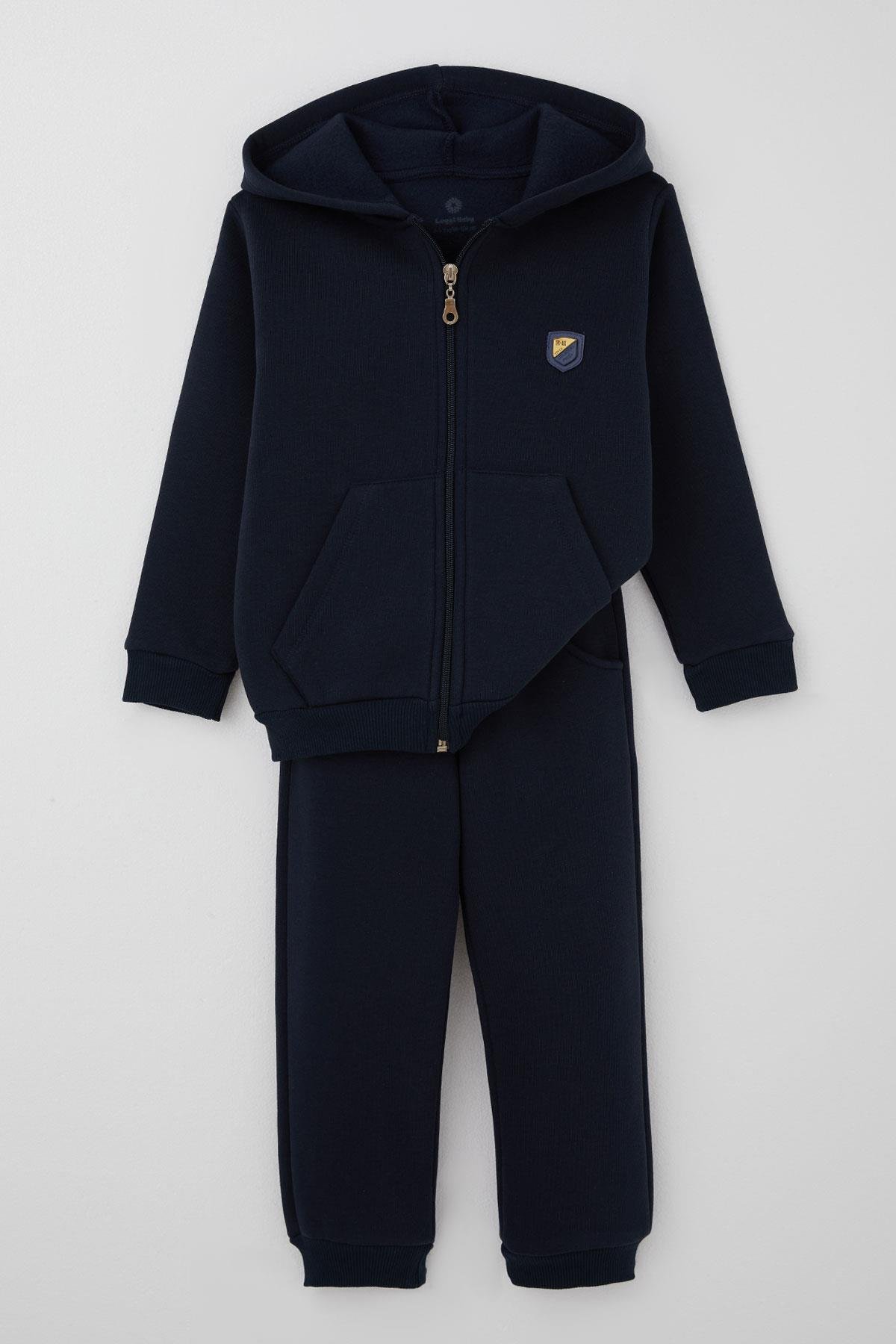 Breeze Erkek Çocuk Eşofman Takımı Arma Detaylı Kapüşonlu Fermuarlı Lacivert (2-8 Yaş)