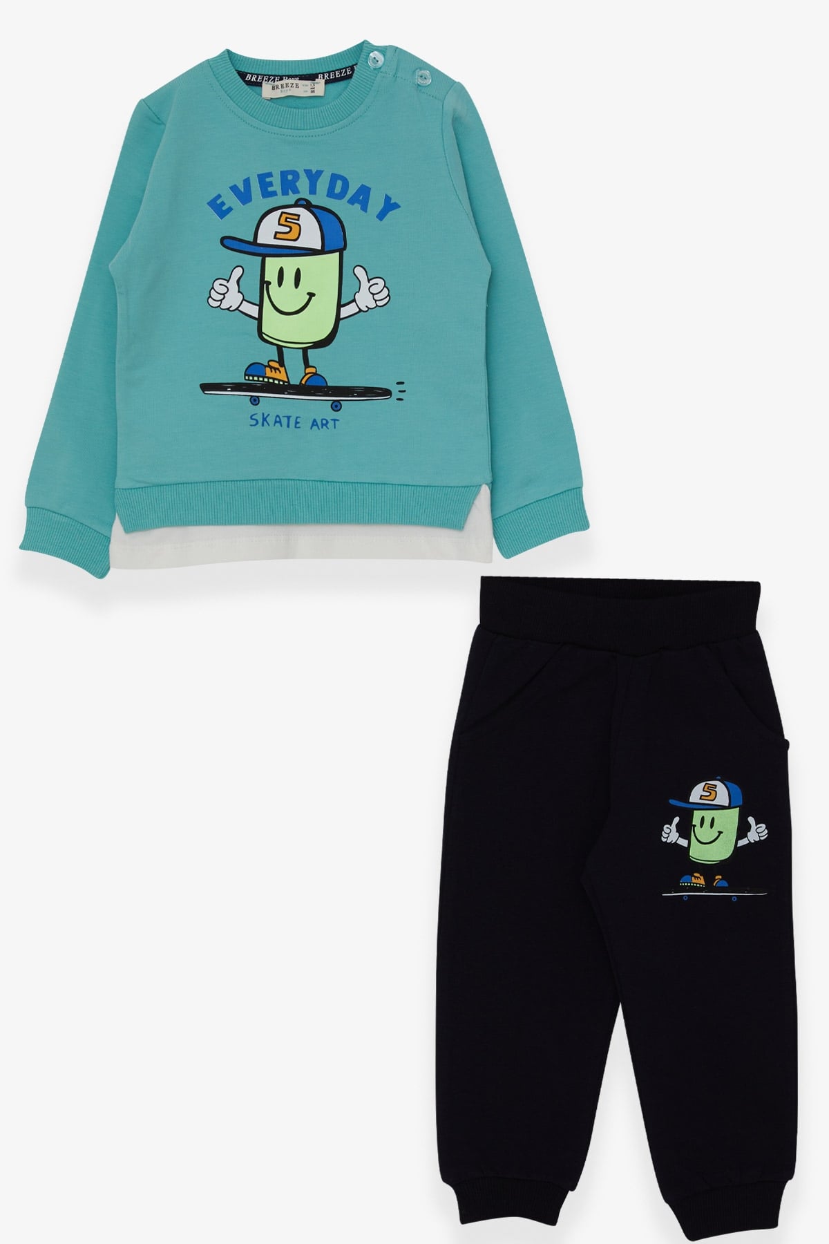 Breeze Erkek Çocuk Eşofman Takımı Baskılı Mint Yeşili (1-4 Yaş)