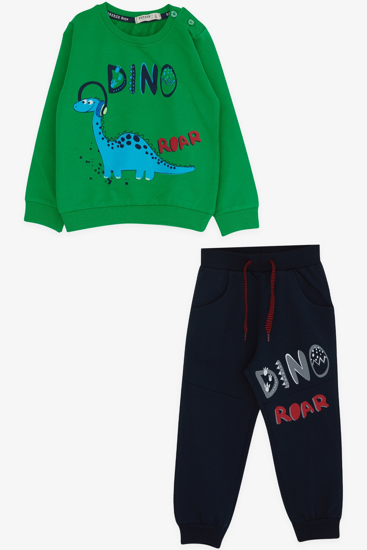 Breeze Erkek Çocuk Eşofman Takımı Dinozor Baskılı Yeşil (1.5-5 Yaş)