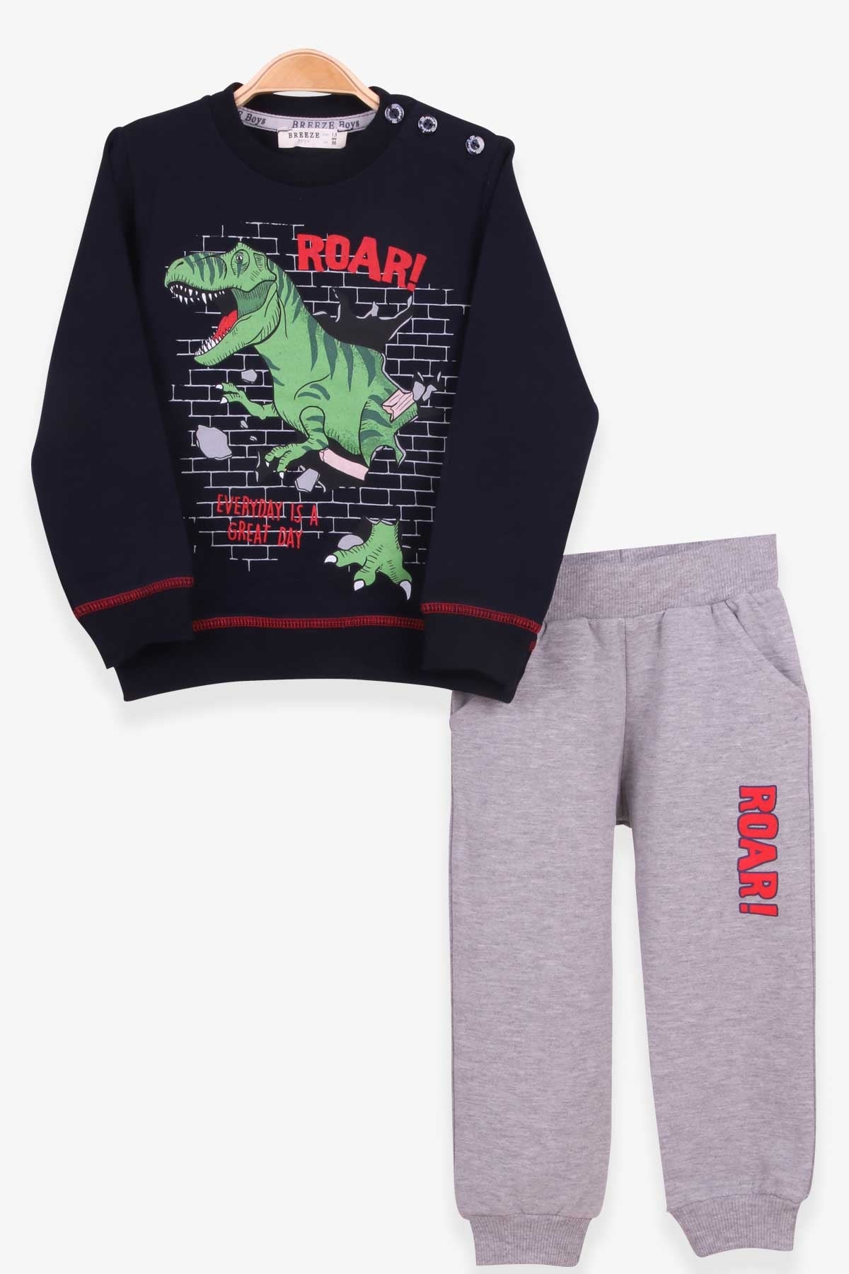 Breeze Erkek Çocuk Eşofman Takımı Dinozor Baskılı Lacivert (1.5-5 Yaş)