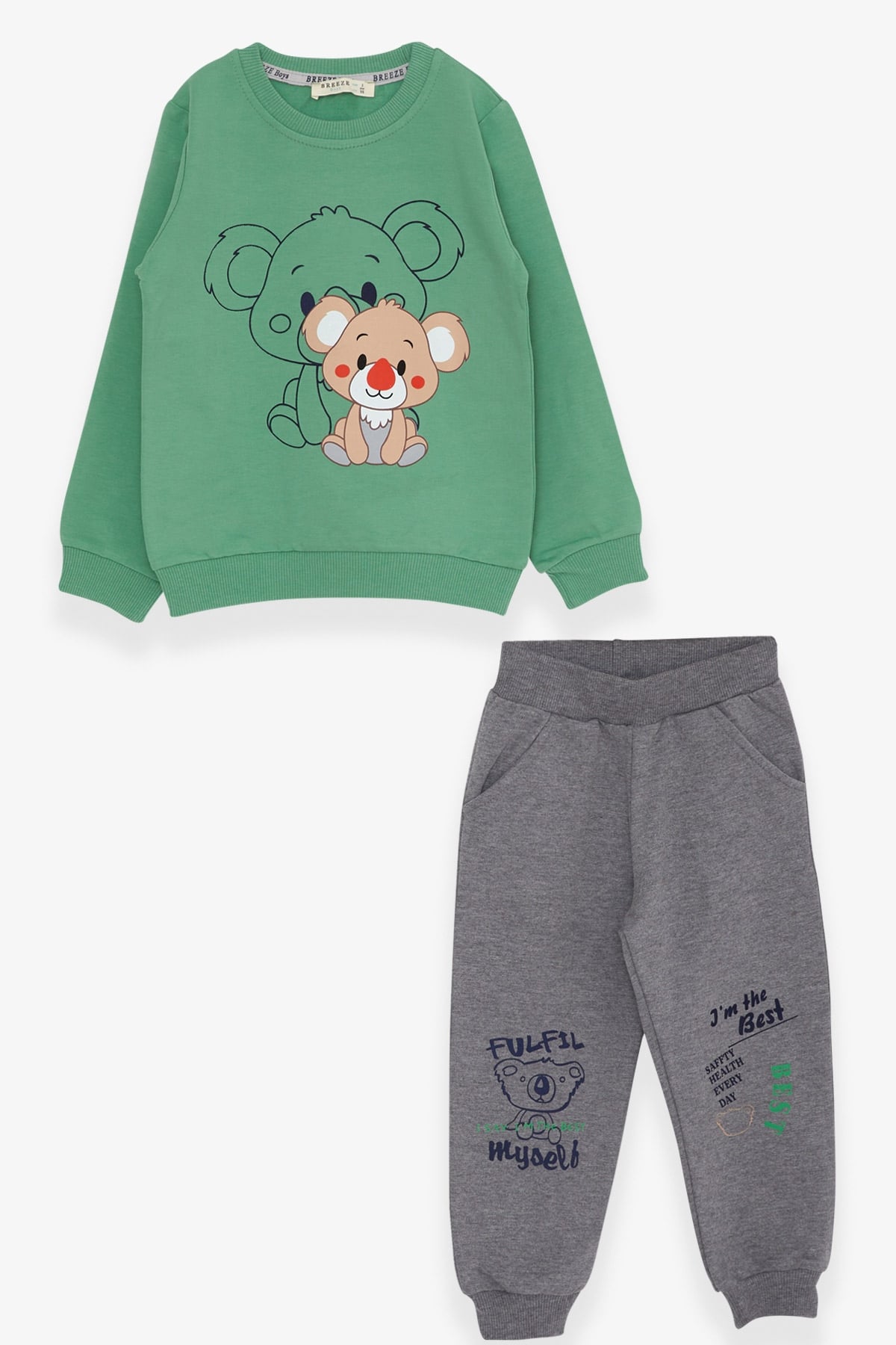 Breeze Erkek Çocuk Eşofman Takımı Koala Baskılı Mint Yeşili (1-4 Yaş)