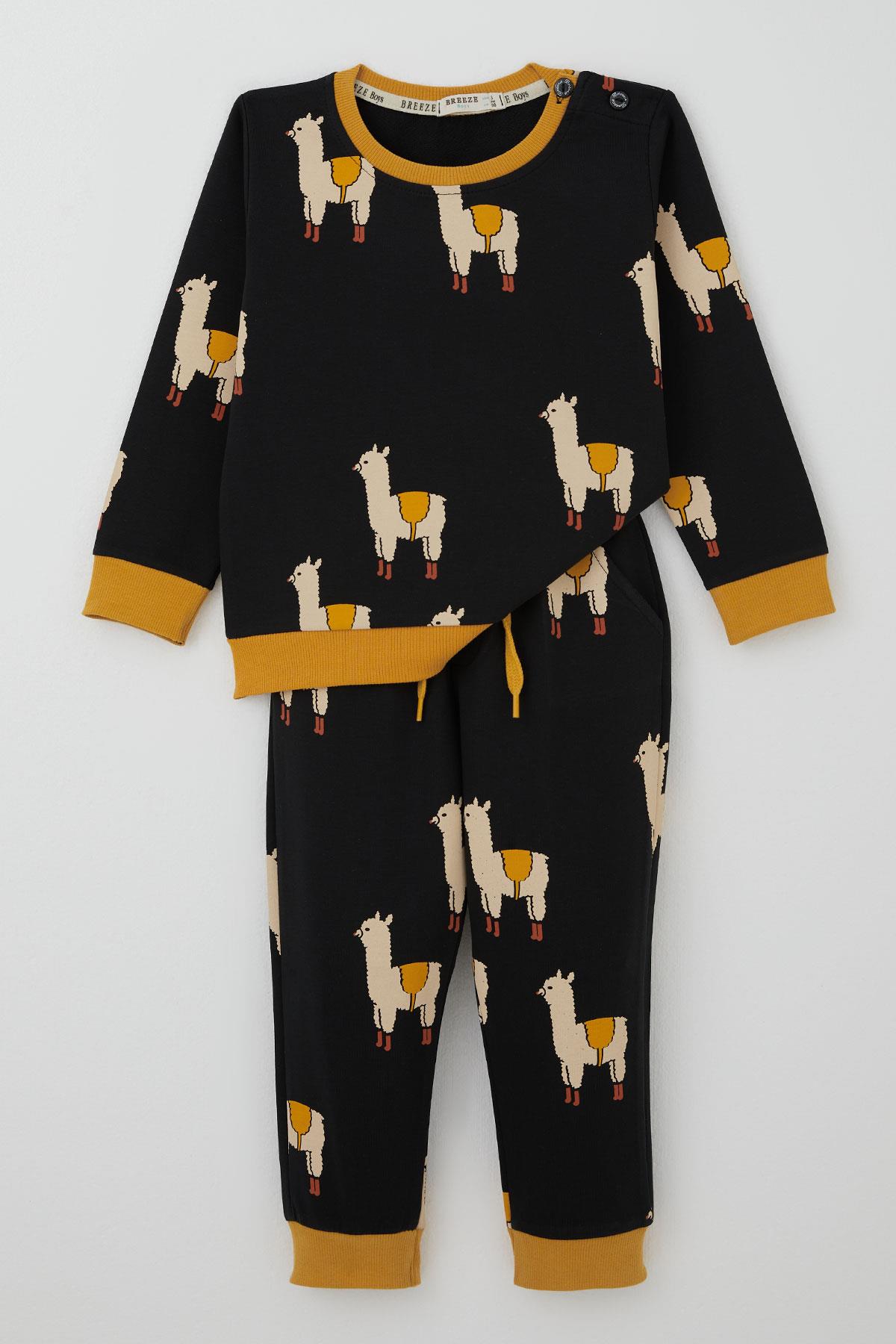 Breeze Erkek Çocuk Eşofman Takımı Lama Figürlü Siyah (1.5-5 Yaş)