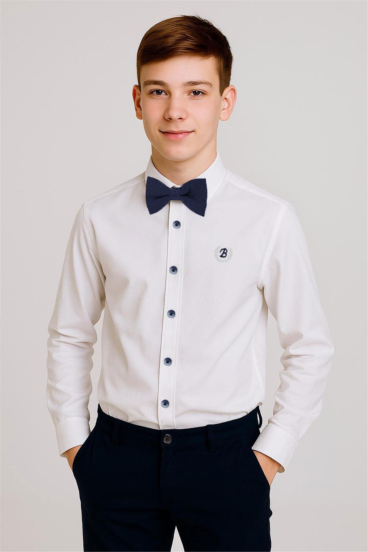 Breeze Erkek Çocuk Gömlek Papyonlu Beyaz (8-12 Yaş)