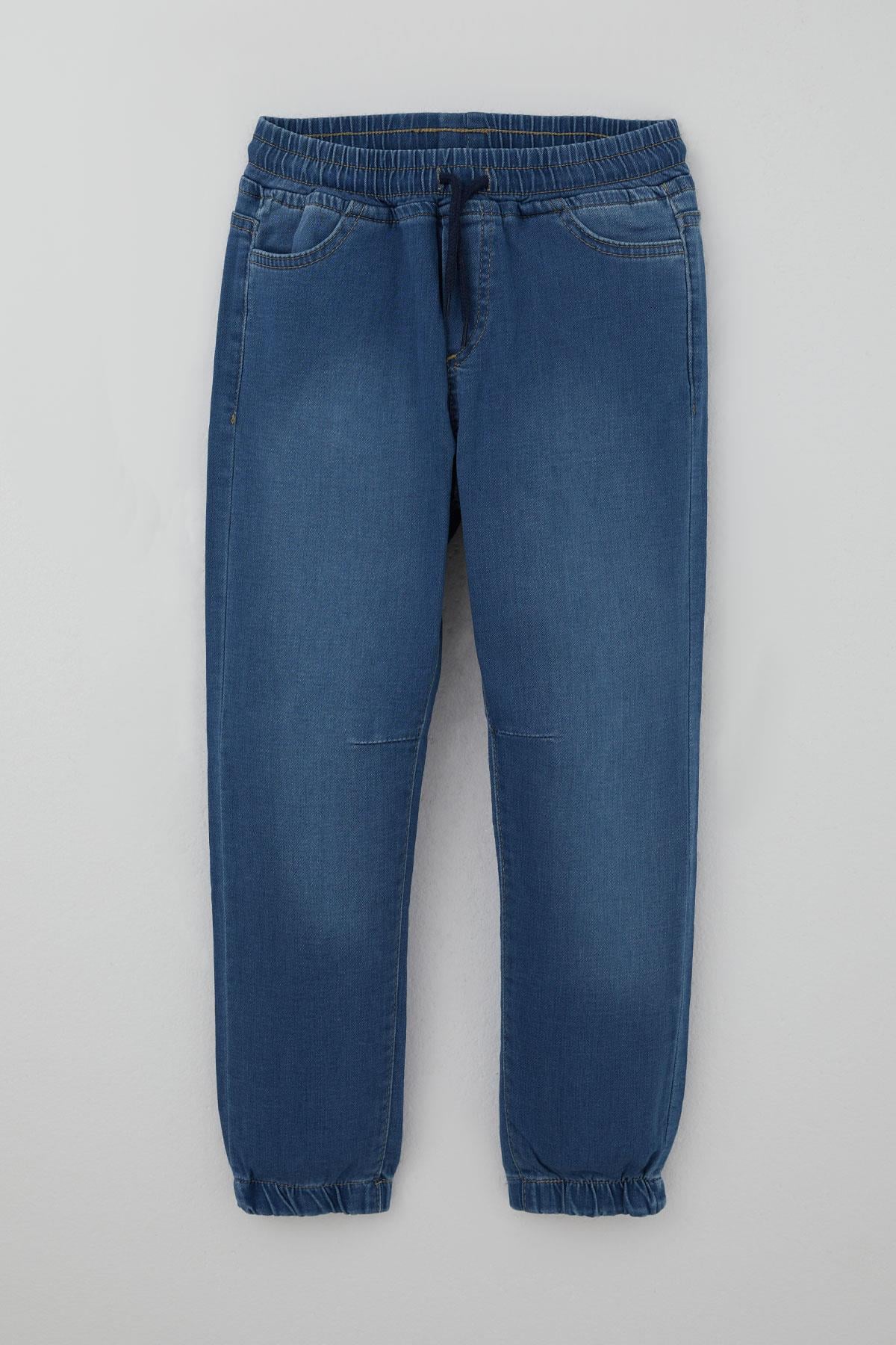 Breeze Erkek Çocuk Jean Pantolon Beli Paçası Lastkli Bağcıklı Mavi (6-10 Yaş)