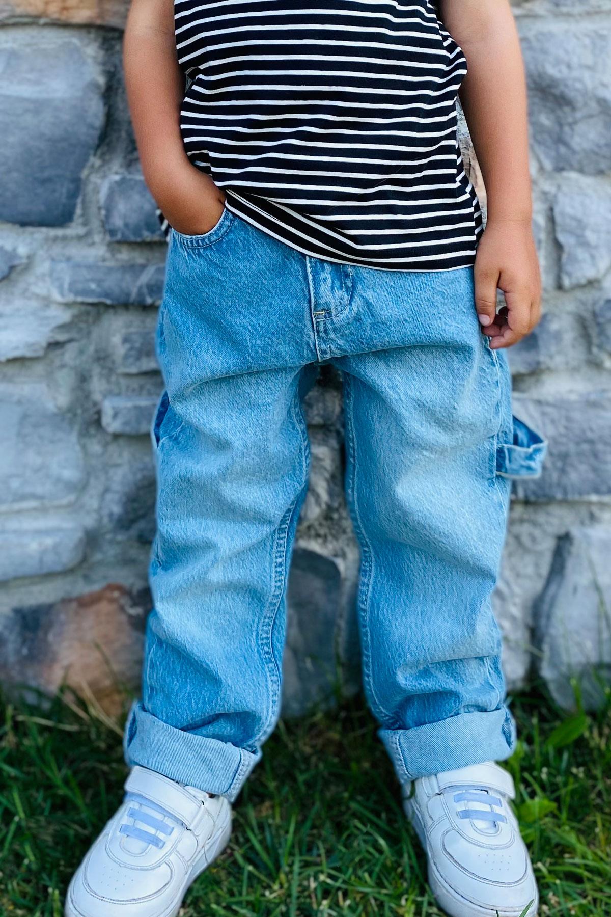 Breeze Erkek Çocuk Jean Pantolon Marangoz Model Açık Mavi (10-14 Yaş)