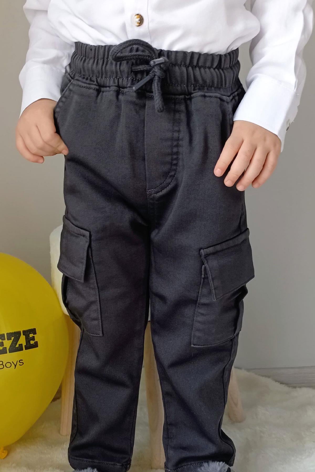 Breeze Erkek Çocuk Pantolon Kargo Cepli Beli Lastikli Füme (1.5-5 Yaş)