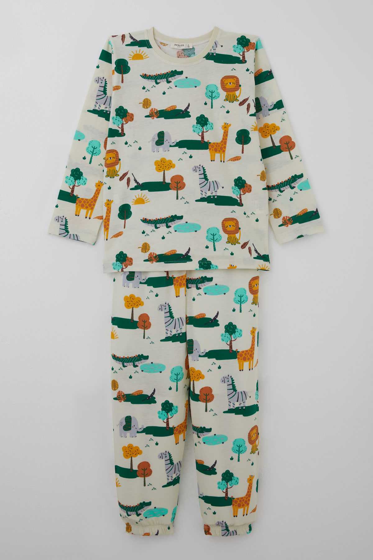 Breeze Erkek Çocuk Pijama Takımı Safari Temalı Sevimli Hayvancıklar Desenli Sarı (4-8 Yaş)