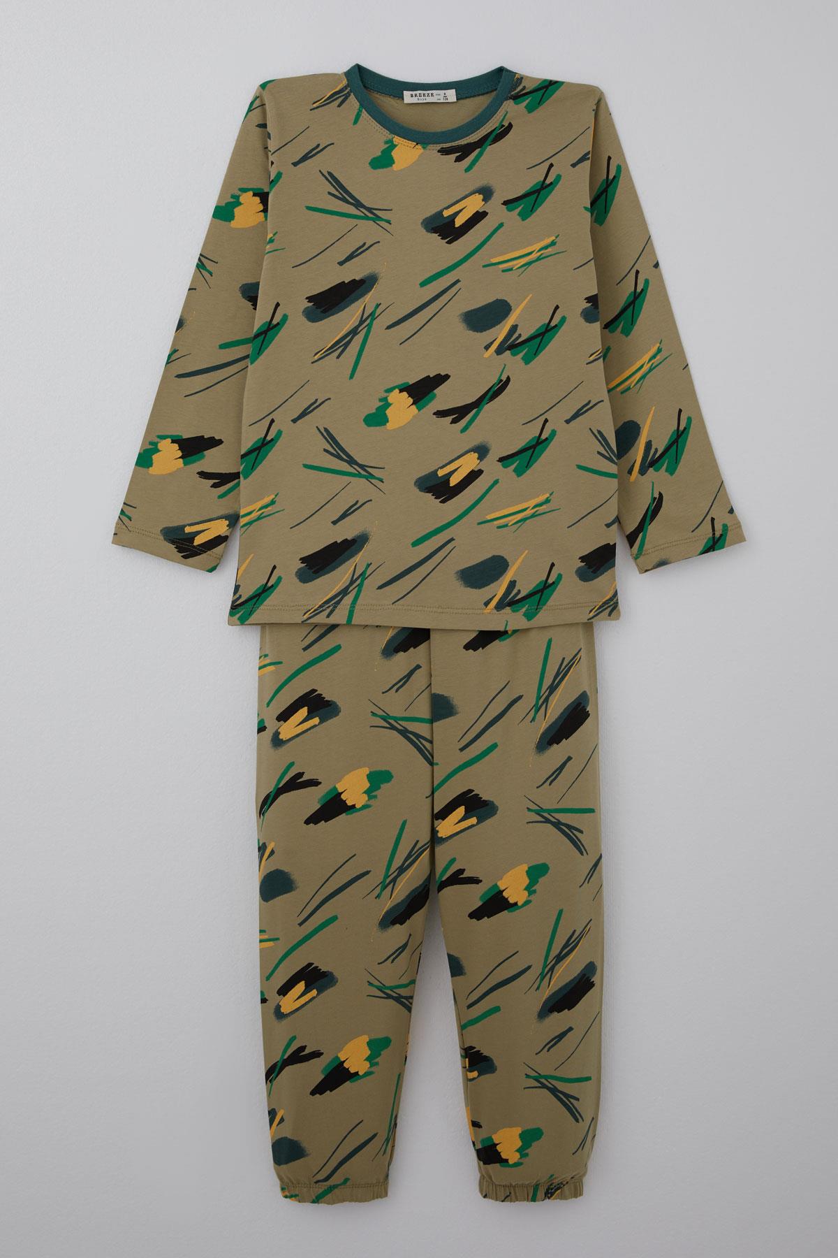 Breeze Erkek Çocuk Pijama Takımı Uykucu Fırça Haki Yeşil (4-8 Yaş)