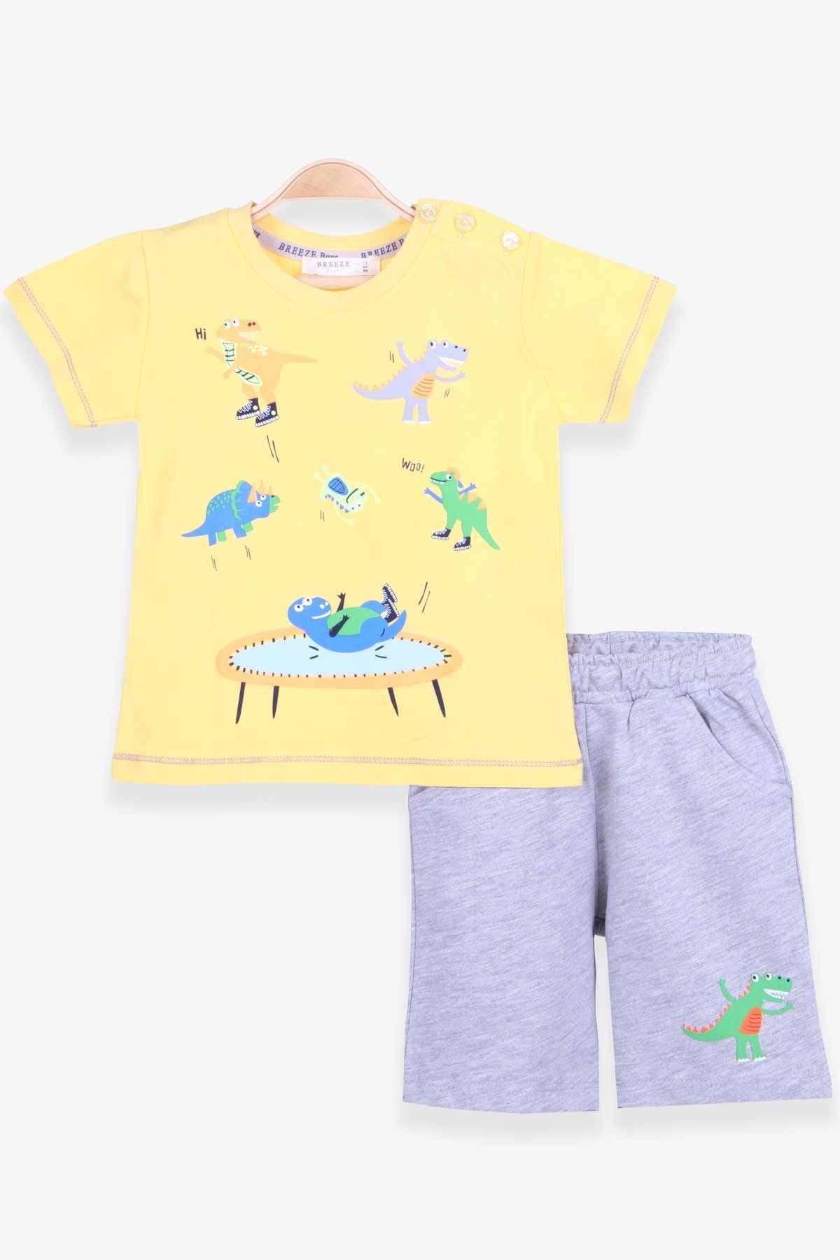 Breeze Erkek Çocuk Şortlu Takım Dinozor Baskılı Sarı (1.5-5 Yaş)