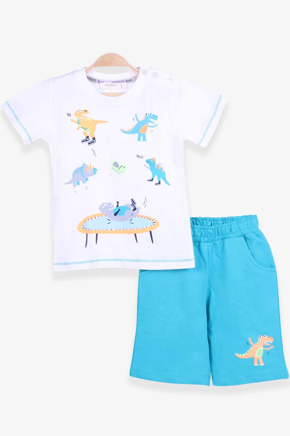 Breeze Erkek Çocuk Şortlu Takım Dinozor Baskılı Ekru (1.5-5 Yaş)