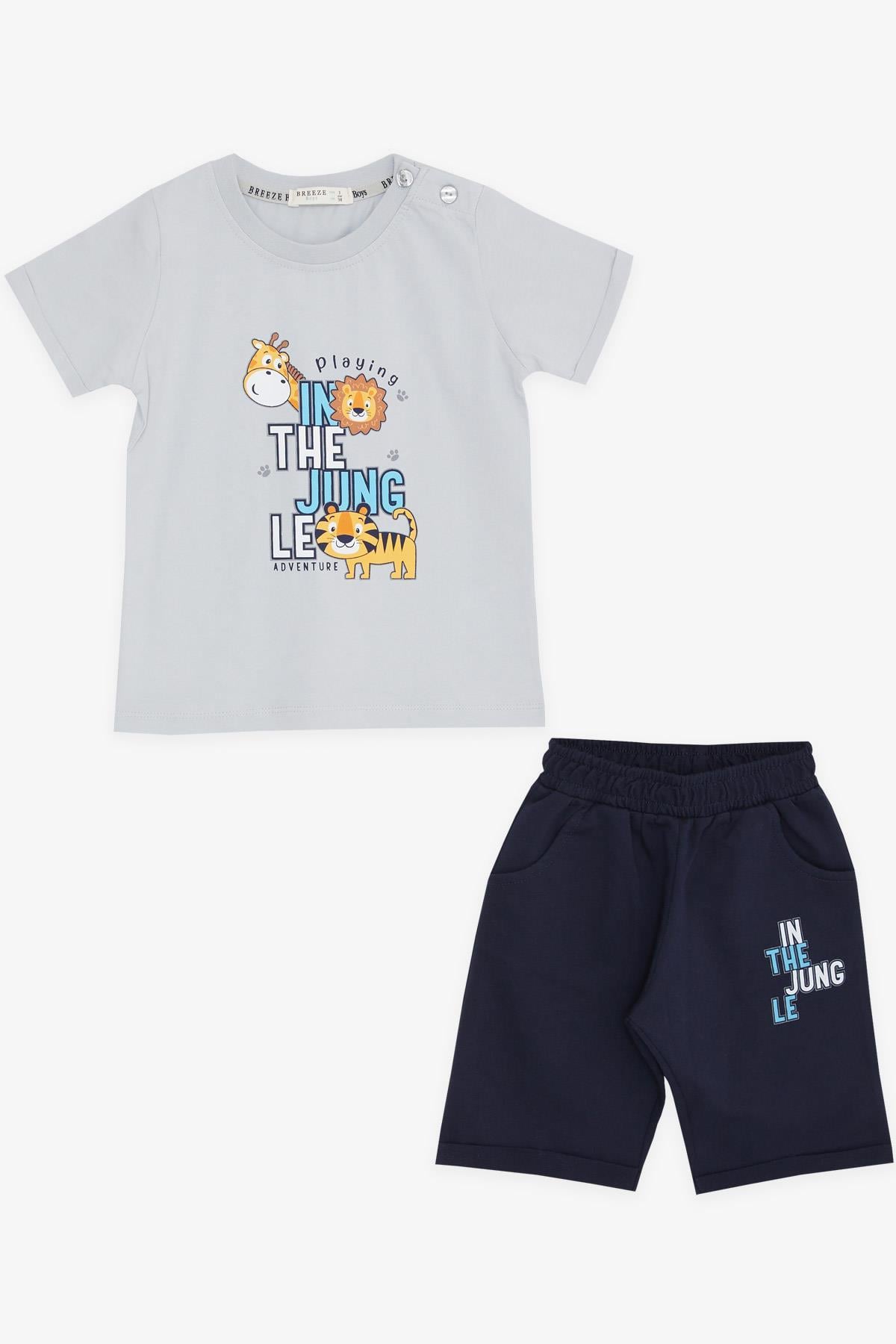 Breeze Erkek Çocuk Şortlu Takım Hayvancık Baskılı Gri (1-4 Yaş)