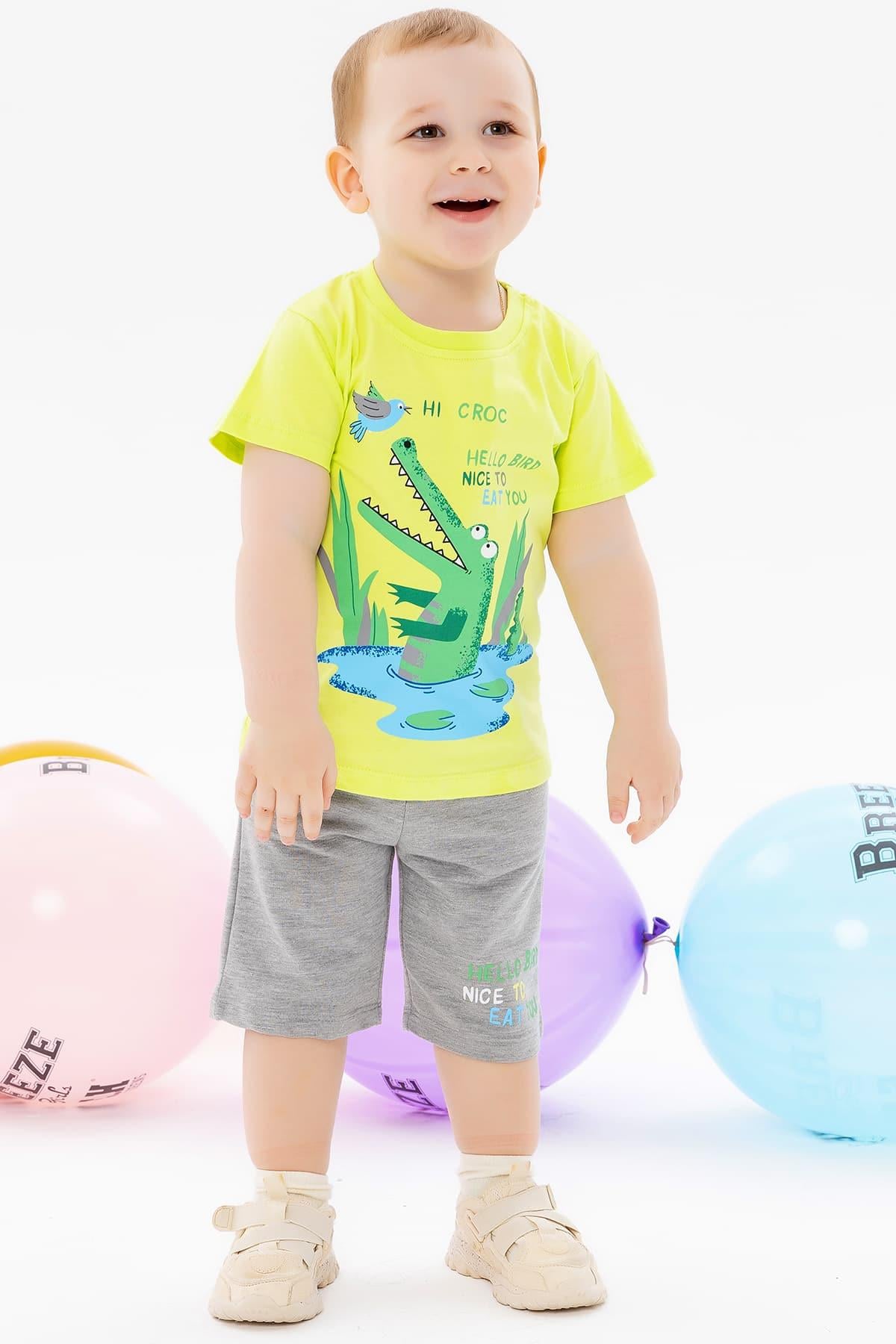 Breeze Erkek Çocuk Şortlu Takım Timsah Baskılı Fıstık Yeşili (1-3 Yaş)