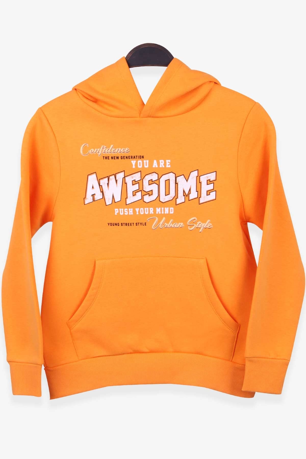 Breeze Erkek Çocuk Sweatshirt Baskılı Kanguru Cepli Hardal Sarı (8-14 Yaş)