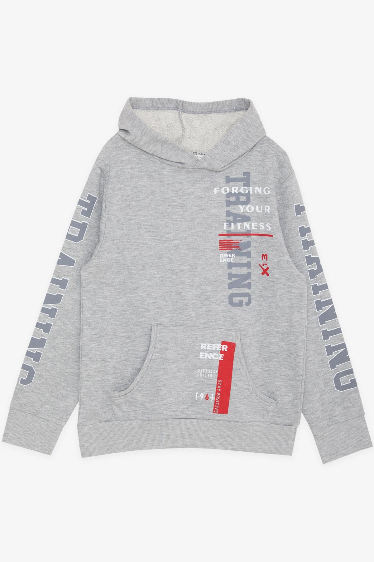Breeze Erkek Çocuk Sweatshirt Kapüşonlu Kanguru Cepli Gri Melanj (9-14 Yaş)